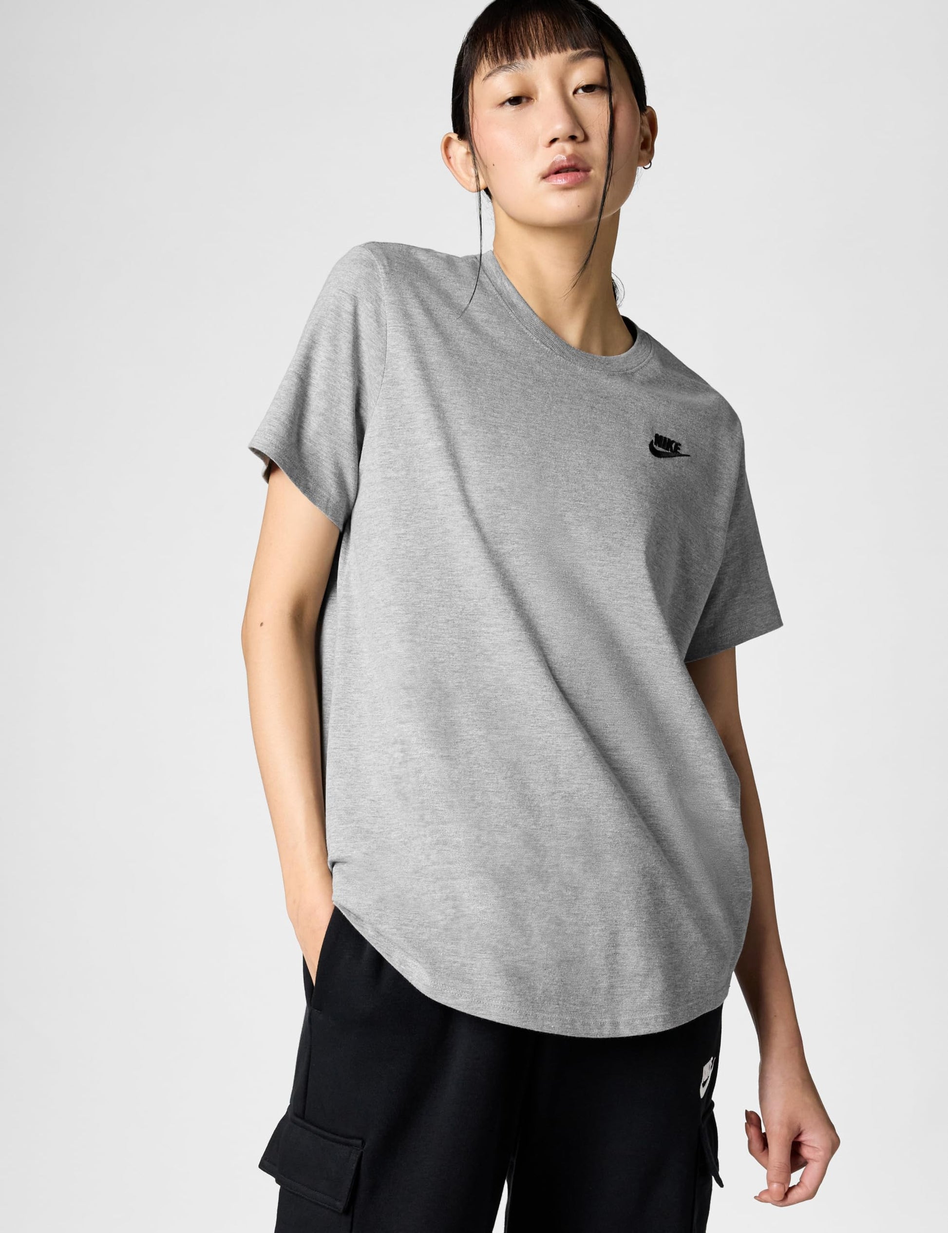 Nike Women's Sportswear Club Essentials T-Shirt, Dark Grey Heather/Black, X-Small - Medaid International