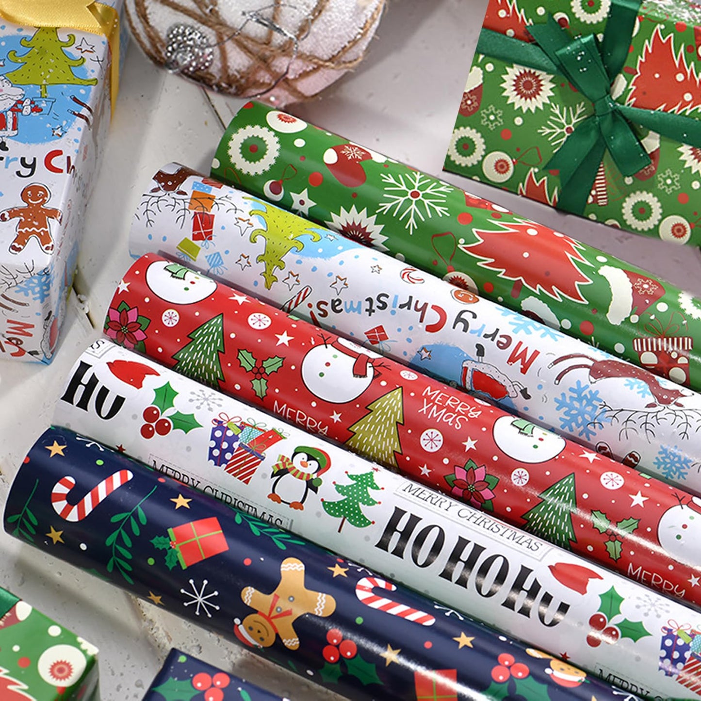 5 Sheets Christmas Wrapping Paper, 20 x 28 Inches Red Green White and Blue Designs Xmas Wrapping Paper - Medaid International