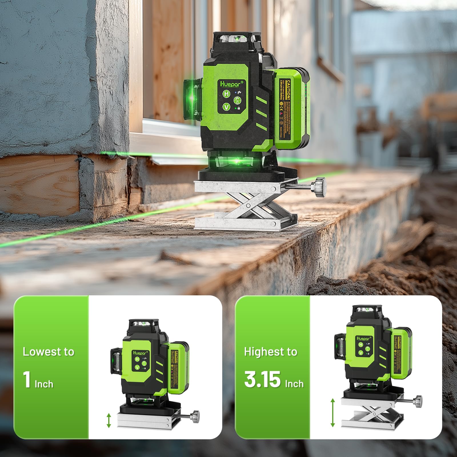 Huepar Laser Level, Self-leveling 16 Lines Green Beam 4D Cross Line Tiling Floor Laser Tool-2 x 360 Horizontal & 2 x 360 Vertical Laser Lines with Two Li-ion Batteries and Hard Carry Case-LS04CG - Medaid International