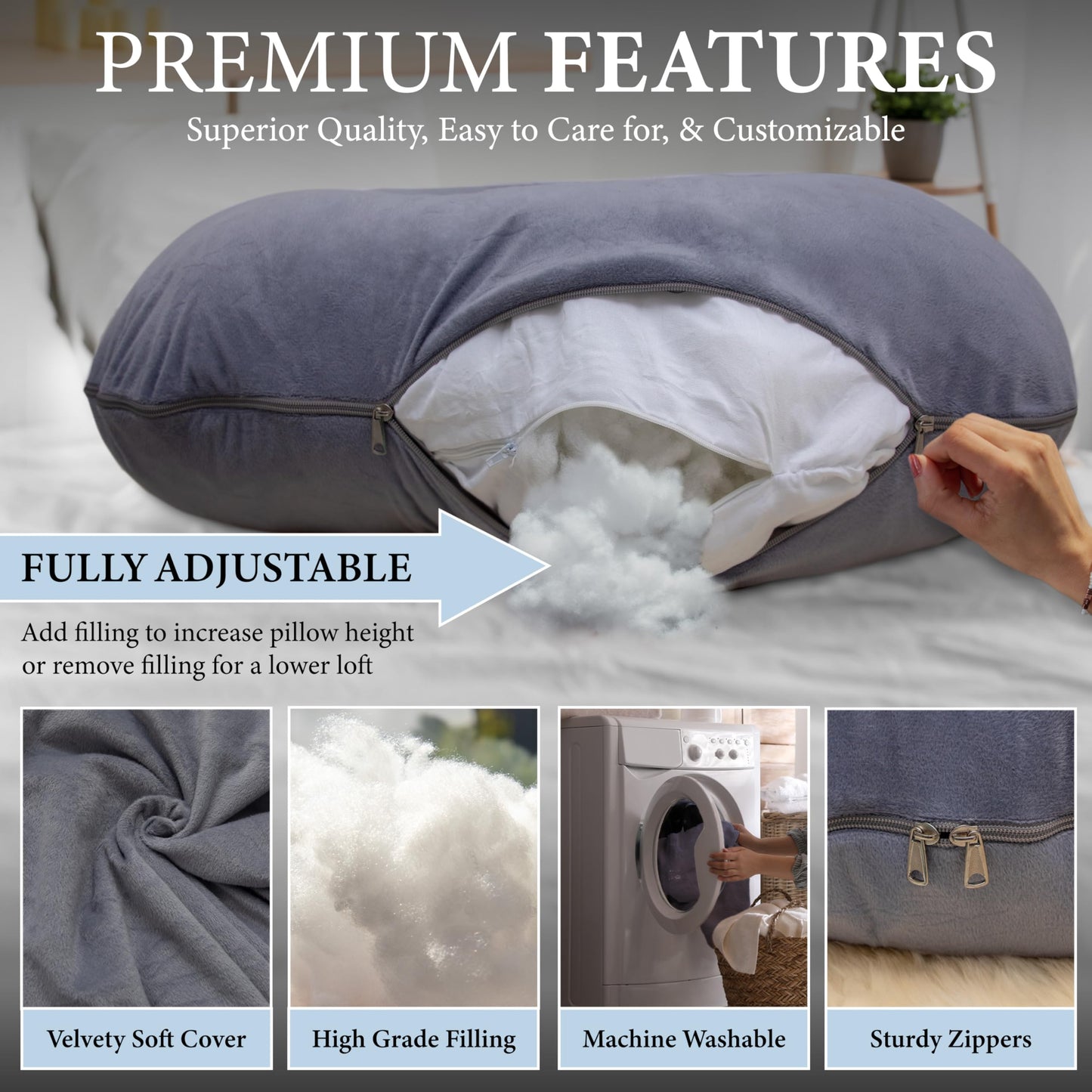 Pharmedoc Pregnancy Pillows, U-Shape Full Body Pillow -Removable Cover Jumbo Size - Gray - Pregnancy Pillows for Sleeping - Body Pillows for Adults, Maternity Pillow and Pregnancy Must Haves - Medaid International