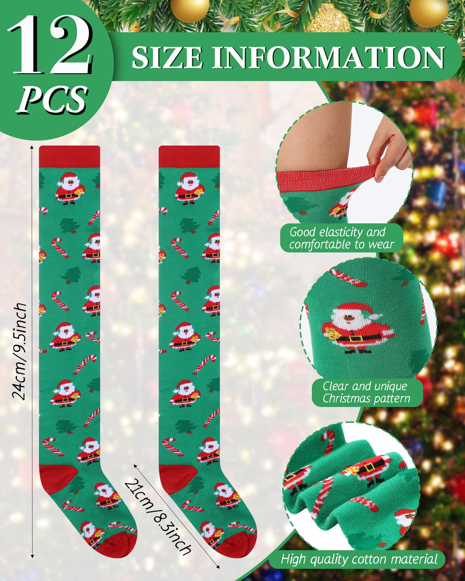 Glitopper 12 Pairs Christmas Knee High Socks for Women Man Bulk Xmas Long Colorful Festive Soft Novelty Pattern Holiday Socks for Christmas Party Gifts (Vivid) - Medaid International