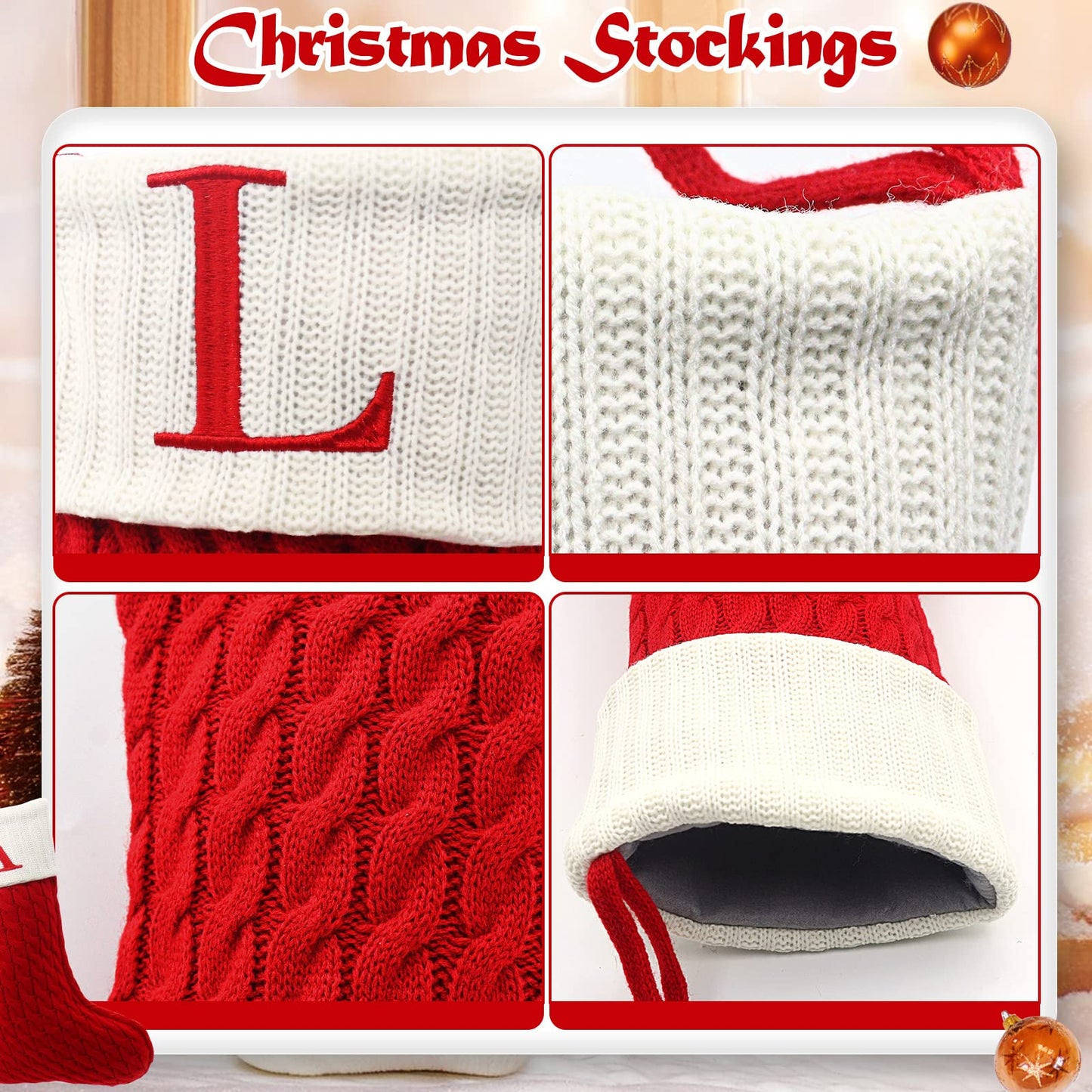 ZOEA 20 Inches Christmas Stockings with Initials, Large Embroidered Letter Knit Christmas Stocking for Family Holiday Decorations and Xmas Gift (L, Red) - Medaid International
