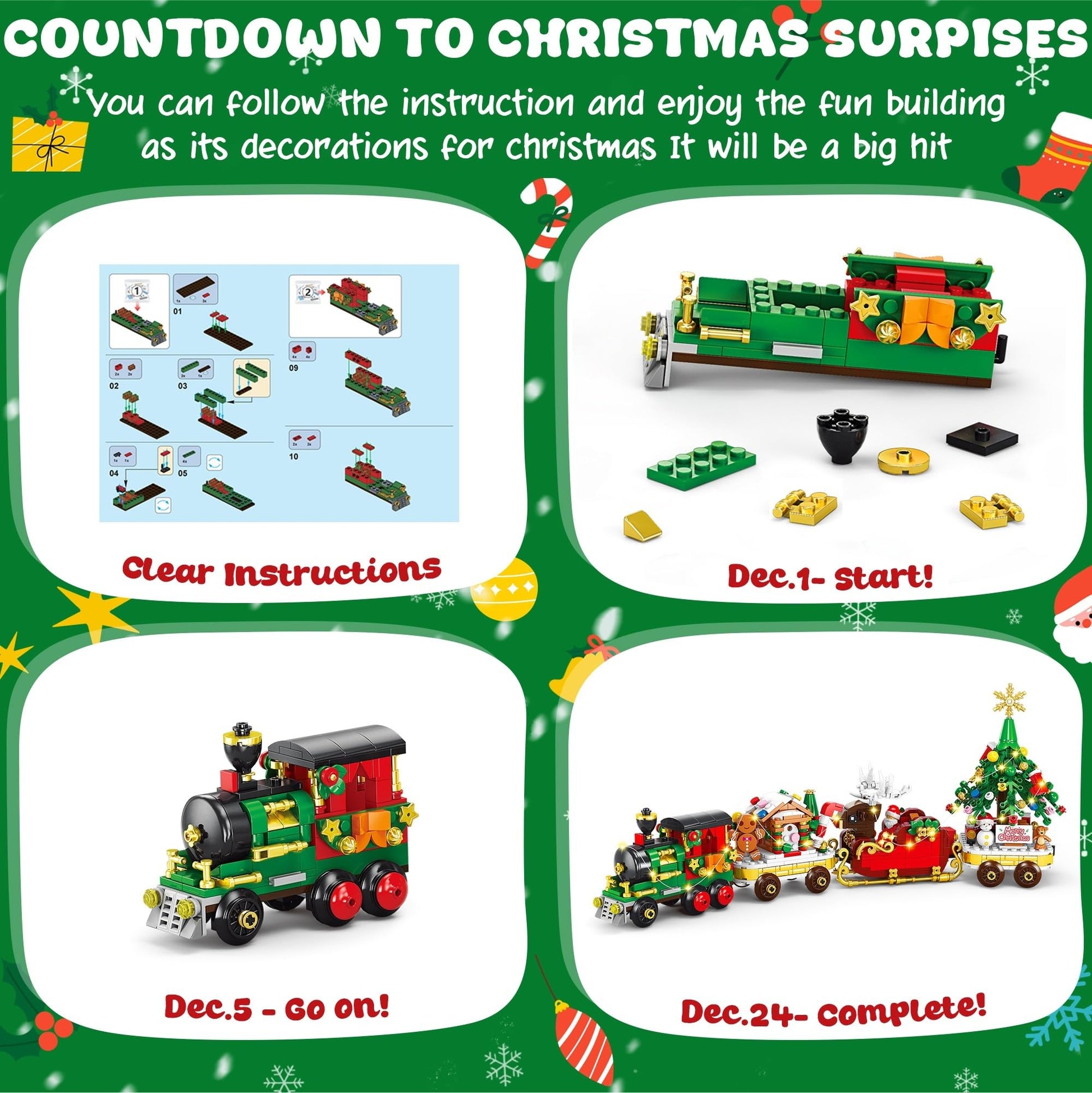 Advent Calendar 2025 Christmas Train Building Set with Lights, 24 Boxes Christmas Countdown Surprise Blocks Compatible with Lego, Xmas Gifts for Kids Adults (849PCS) - Medaid International