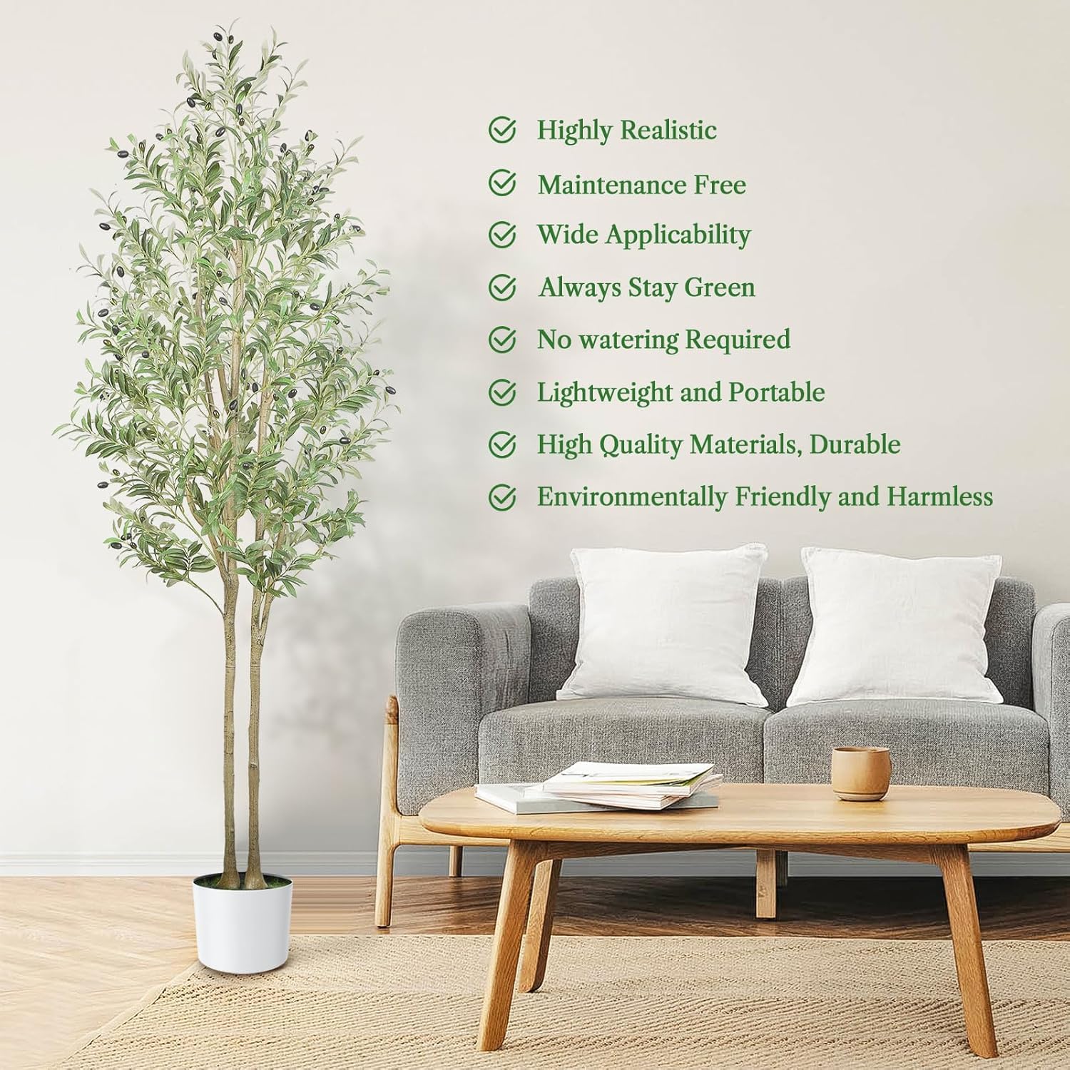 Alupssuc Tall 7ft Artificial Olive Trees, Faux Olive Silk Tree Indoor with Natural Branches & Realistic Leaves, Fake Olive Tree for Home Living Room Bedroom Balcony Corner Office Garden Decor, 7 Feet - Medaid International