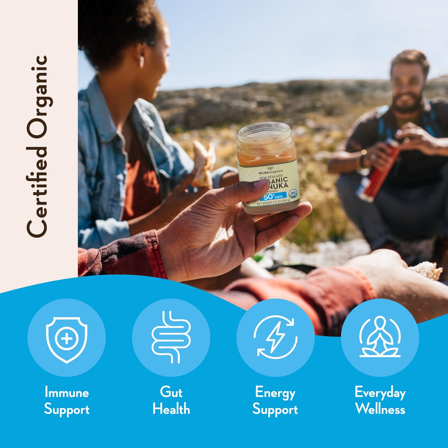 Wedderspoon Raw Premium USDA Certified Organic Manuka Honey, 50+ MGO, 8.8 Oz, Unpasteurized New Zealand Honey, From Our Hives to Your Home - Medaid International