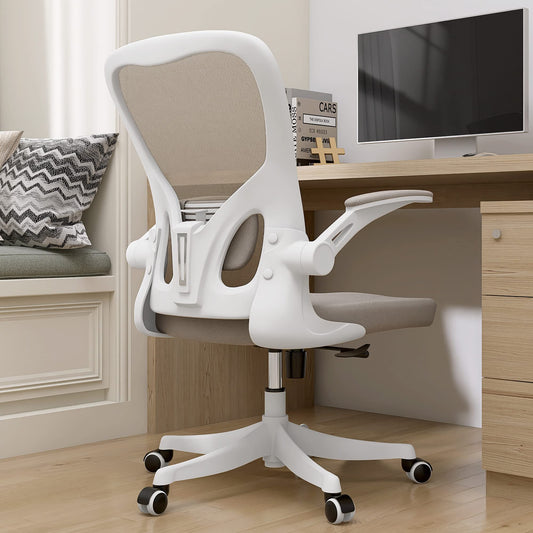 Monhey Office Chair Ergonomic Desk Chair with Lumbar Support&Headrest&Flip-up Arms Height Adjustable Rocking Swivel High Back Computer Chair Warm Taupe Mesh Study Chair (01Khaki) - Medaid International