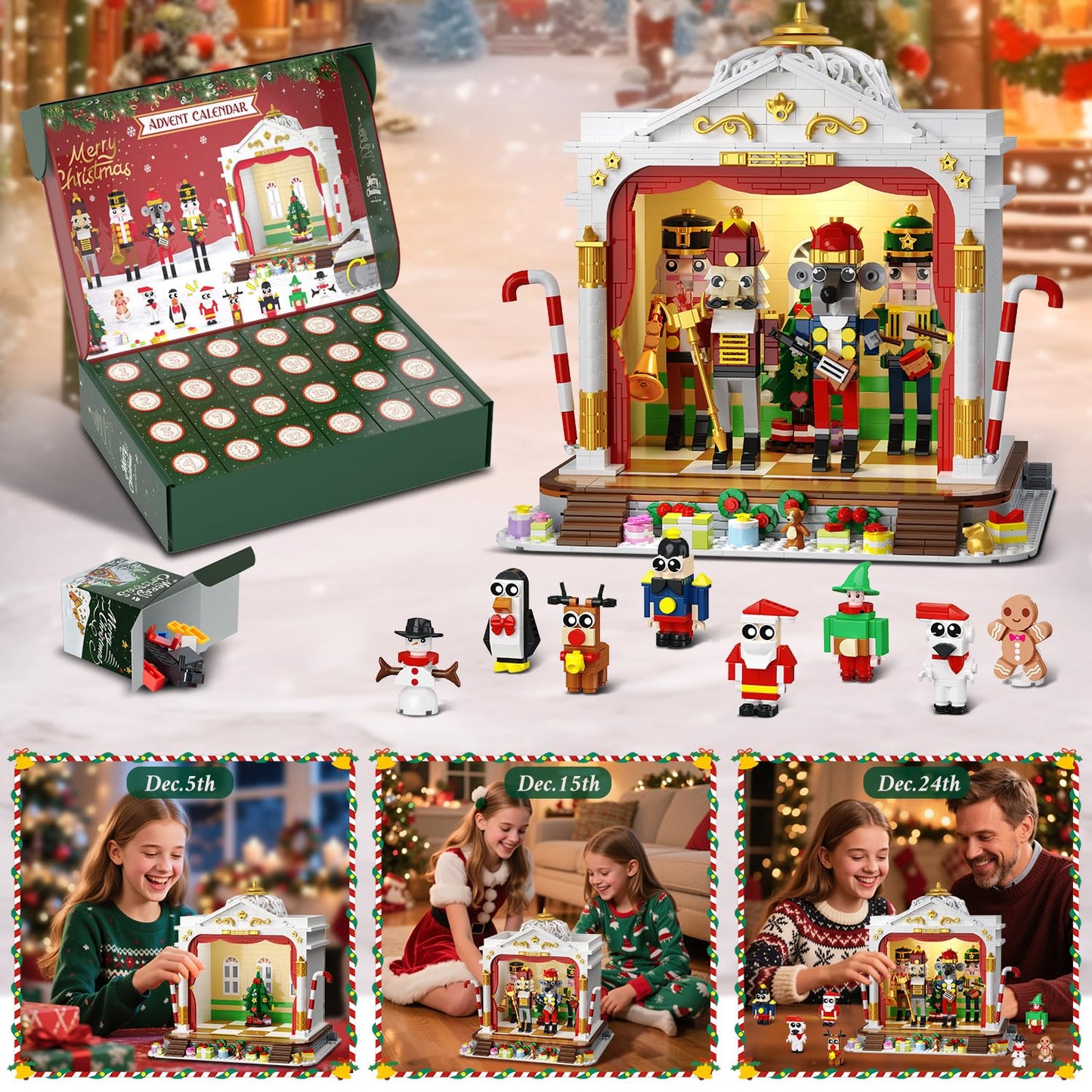 HOGOKIDS Advent Calendar 2025 Nutcracker Theater Building Set with Light, 24 Day Christmas Countdown Calendar 3.6 Mini Building Block Toy with 4 Nutcracker & 8 Minifigures, Gift for Adult Girl Boy 10+ - Medaid International