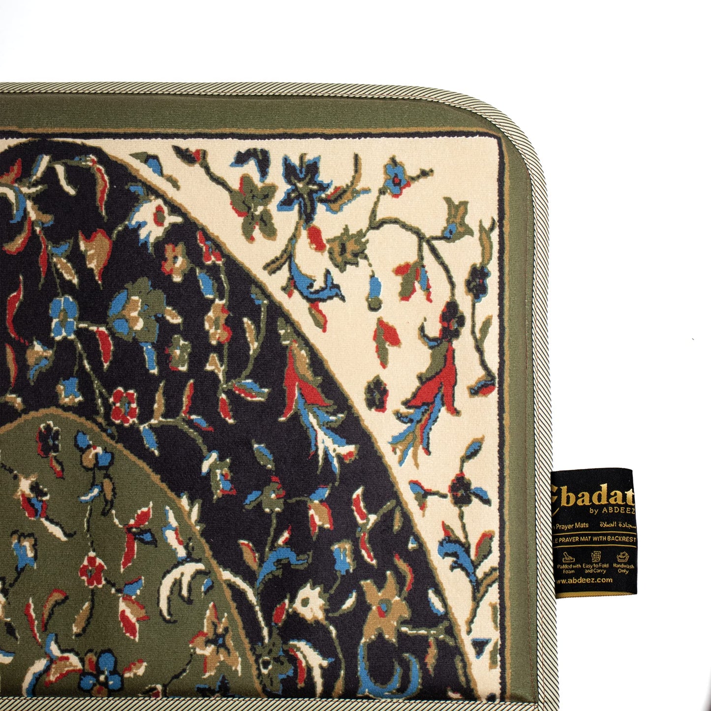 ABDEEZ Exclusive Foldable Prayer mat with Back Support, Flannel Fabric | Extra Padding for Comfort | Easy to Carry | Janamaz, Sajadah | Ramadan/Eid Gift, Perfect Mus LIM Gift (Earth Green) - Medaid International