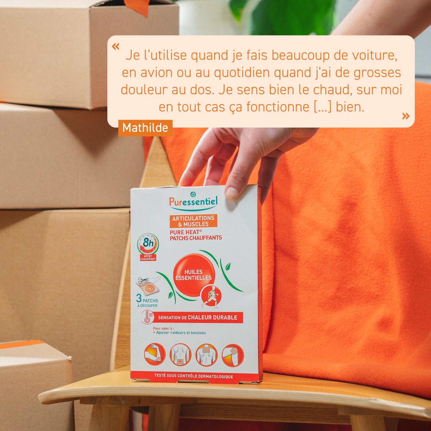 Puressentiel Muscles & Joints Heating Patches with 14 Essential Oils - Relieves Muscle Tension - 8 Hours Heating Action - Odorless, Comfortable and Adaptable - Epidermal Penetration - 3 Patches - Medaid International