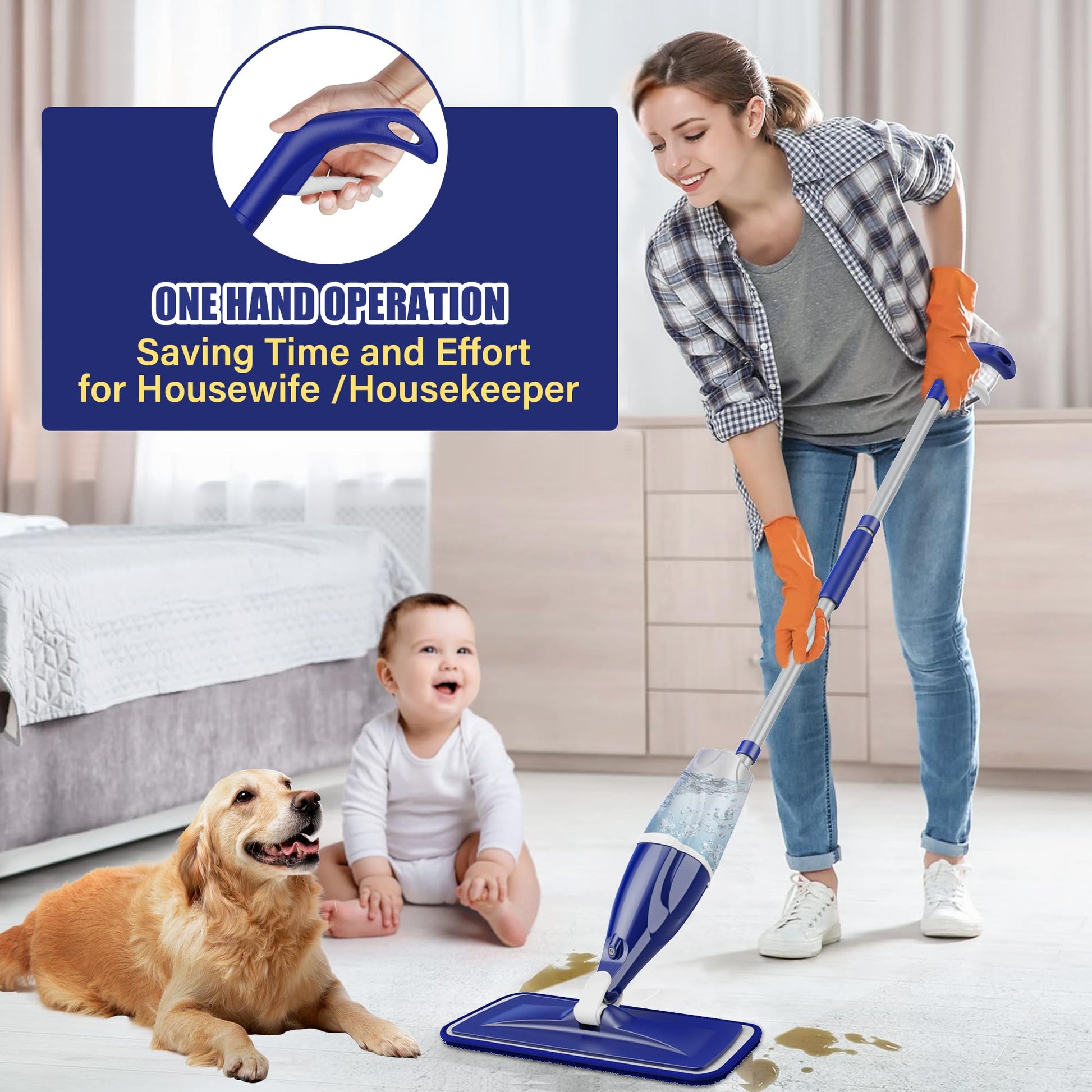 Microfiber Spray Mop for Floors Cleaning: Wet Dry Hardwood Floor Mops with 3 Washable Reusable Pads for Swiffer Powermop - Flat Mop with Sprayer for Tile Wood Laminate Vinyl Marble - Medaid International