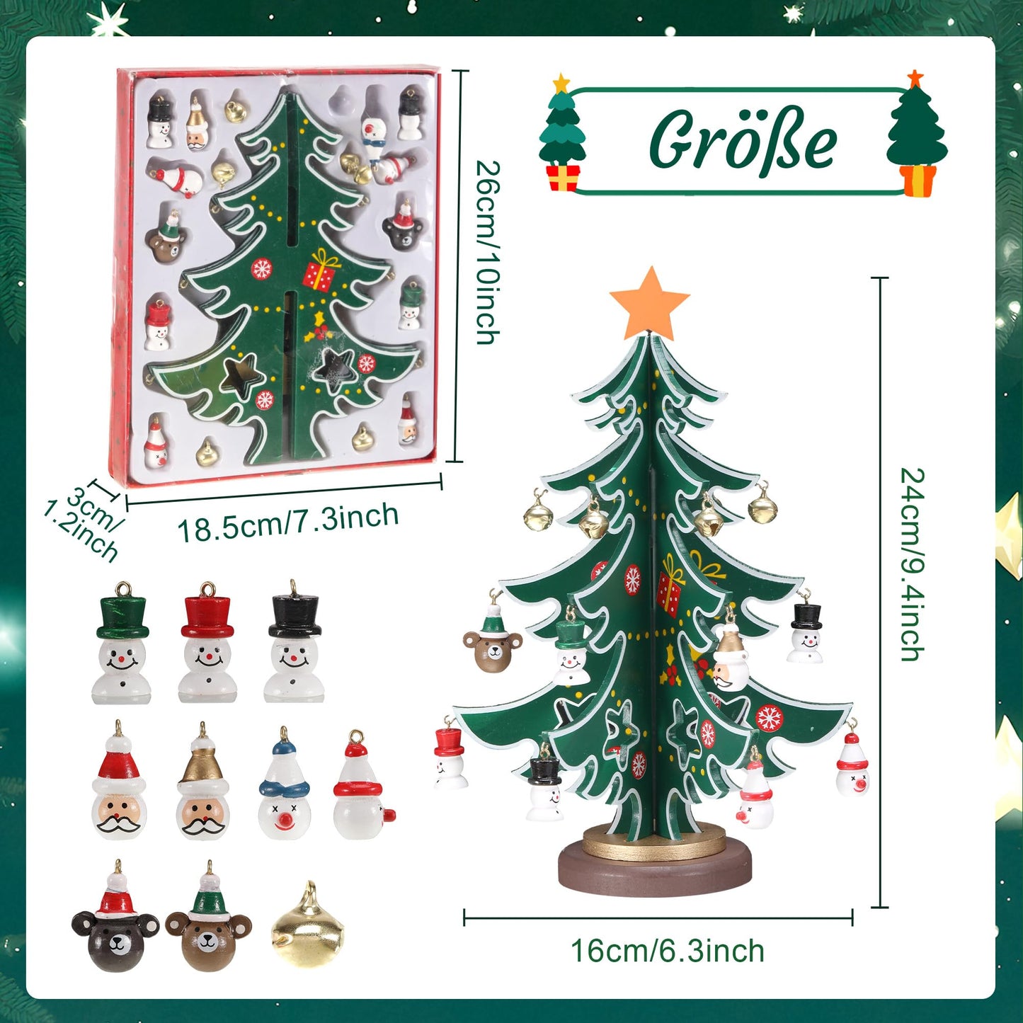 Advent Calendar 2025 Wooden Christmas Tree with 18 Ornaments Tree Christmas Calendar for Children Table Decoration Mini Christmas Tree Pendant for Adults Boys Girls Small Advent Calendar - Medaid International