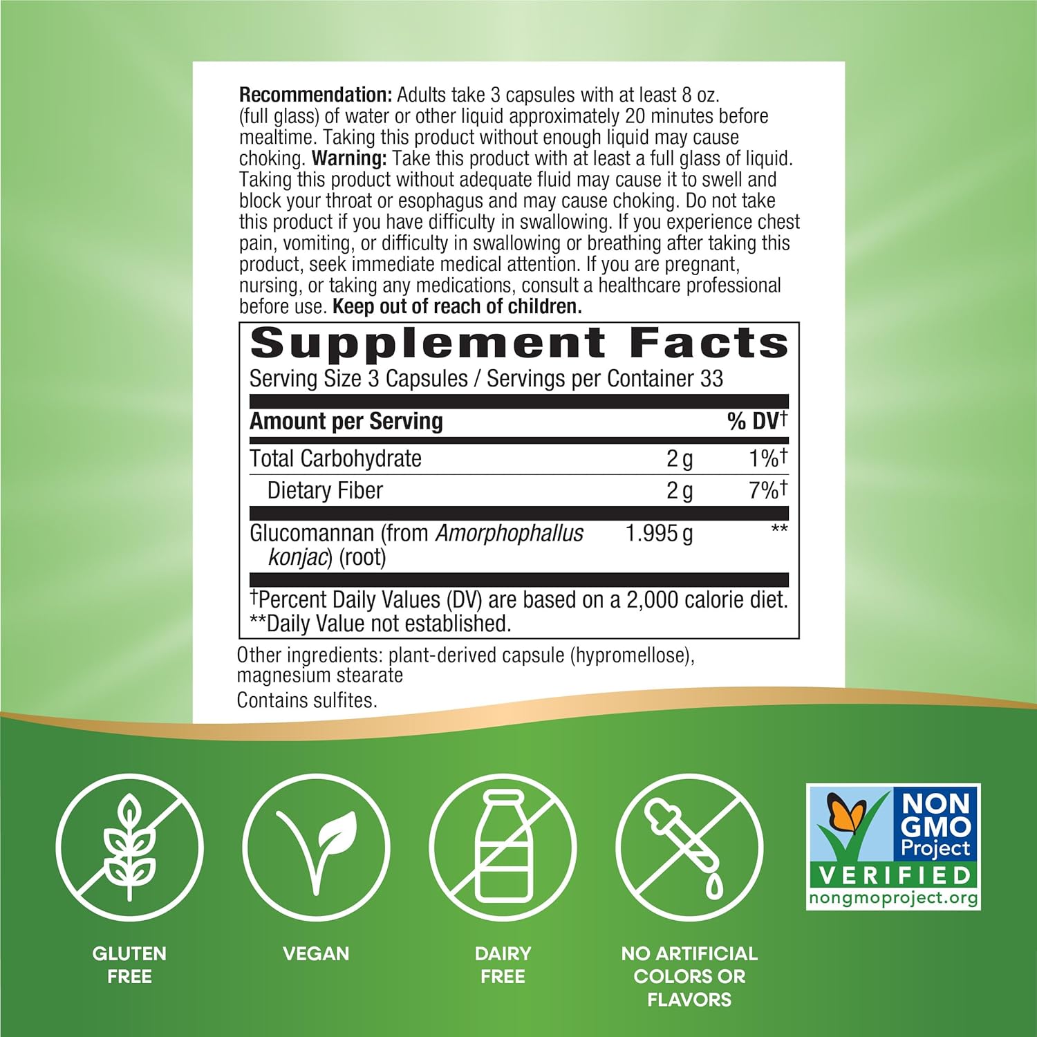 Nature's Way Premium Herbal Glucomannan from Konjac Root, 1,995 mg per serving, 100 Vegan Capsules - Medaid International