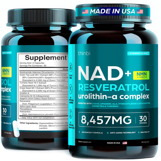 NAD Supplement 8,457 mg Extra Strength Liposomal, Green Tea + Astaxanthin for Women & Men, Resveratrol, CoQ10, Alpha Lipoic Acid - Medaid International