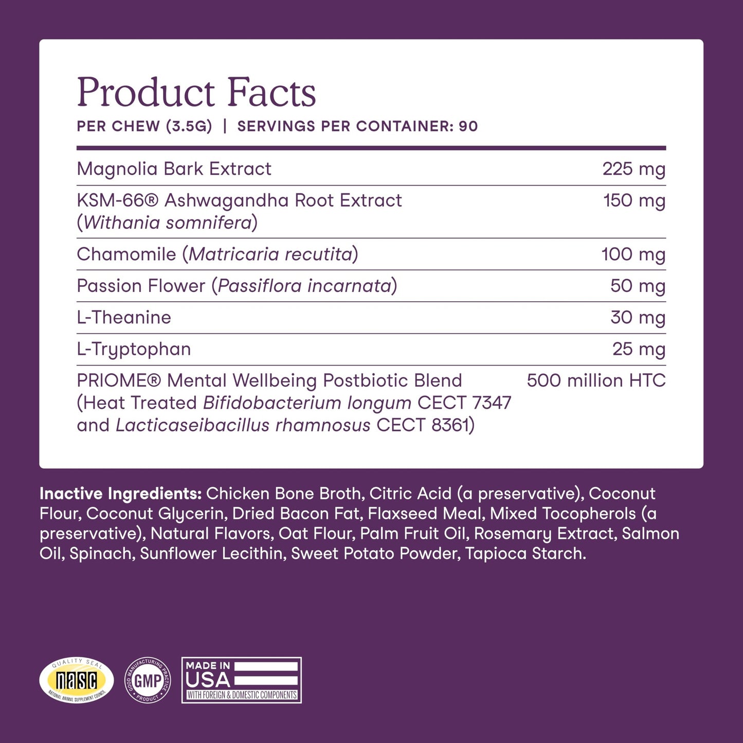 Fera Pets Dog Calming Chews - Helps Manage Everyday Stress & Separation - Promotes Relaxation - Ashwagandha & Priome® Mental Wellbeing Postbiotic Blend - 90 Soft Chews