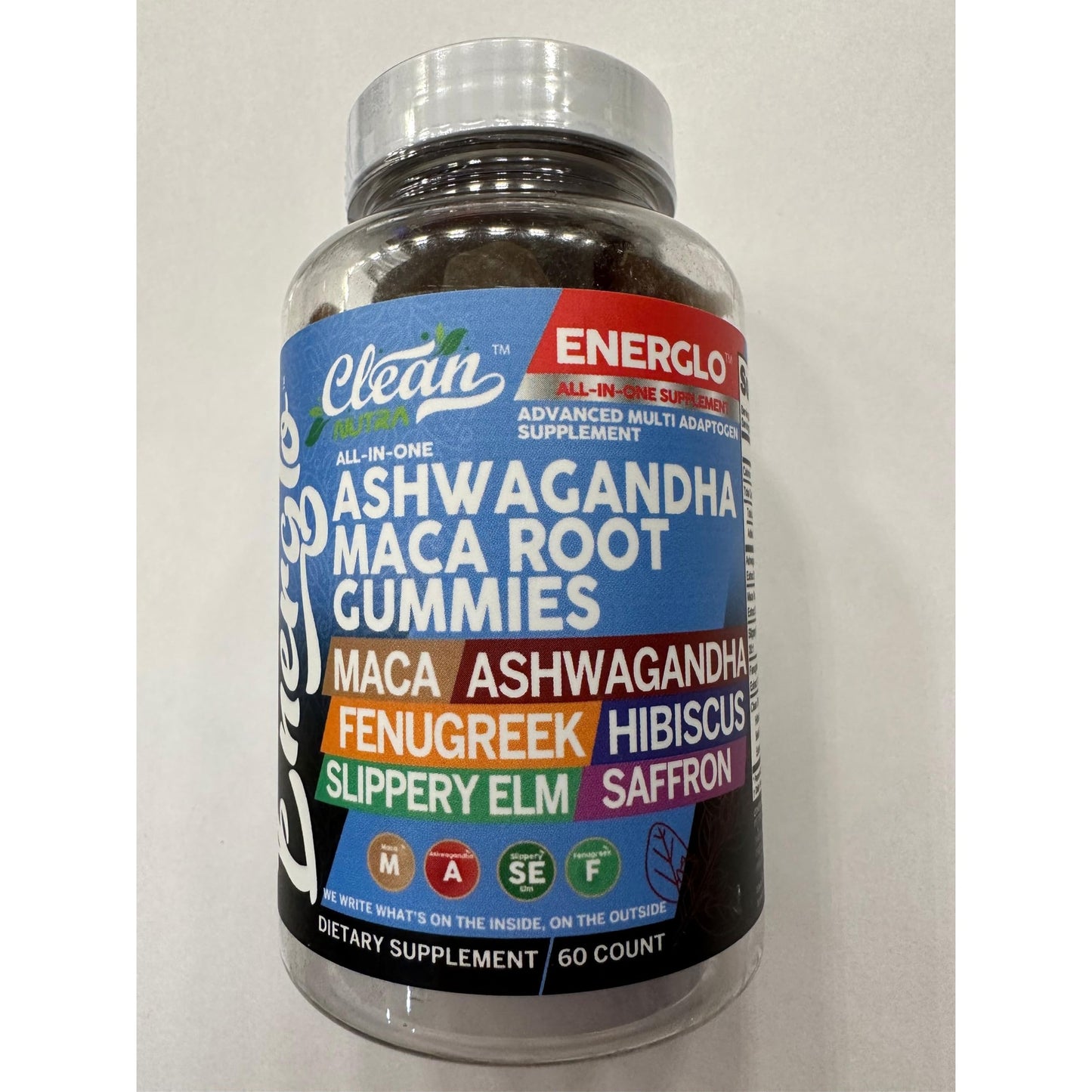 Ashwagandha Maca Root Gummies with Fenugreek Hibiscus Slippery Elm Saffron Extract & Beta Carotene | Peach Flavor Vegan Gummy Vitamins Adaptogen Cortisol Supplement Energlo by Clean Nutra - Medaid International