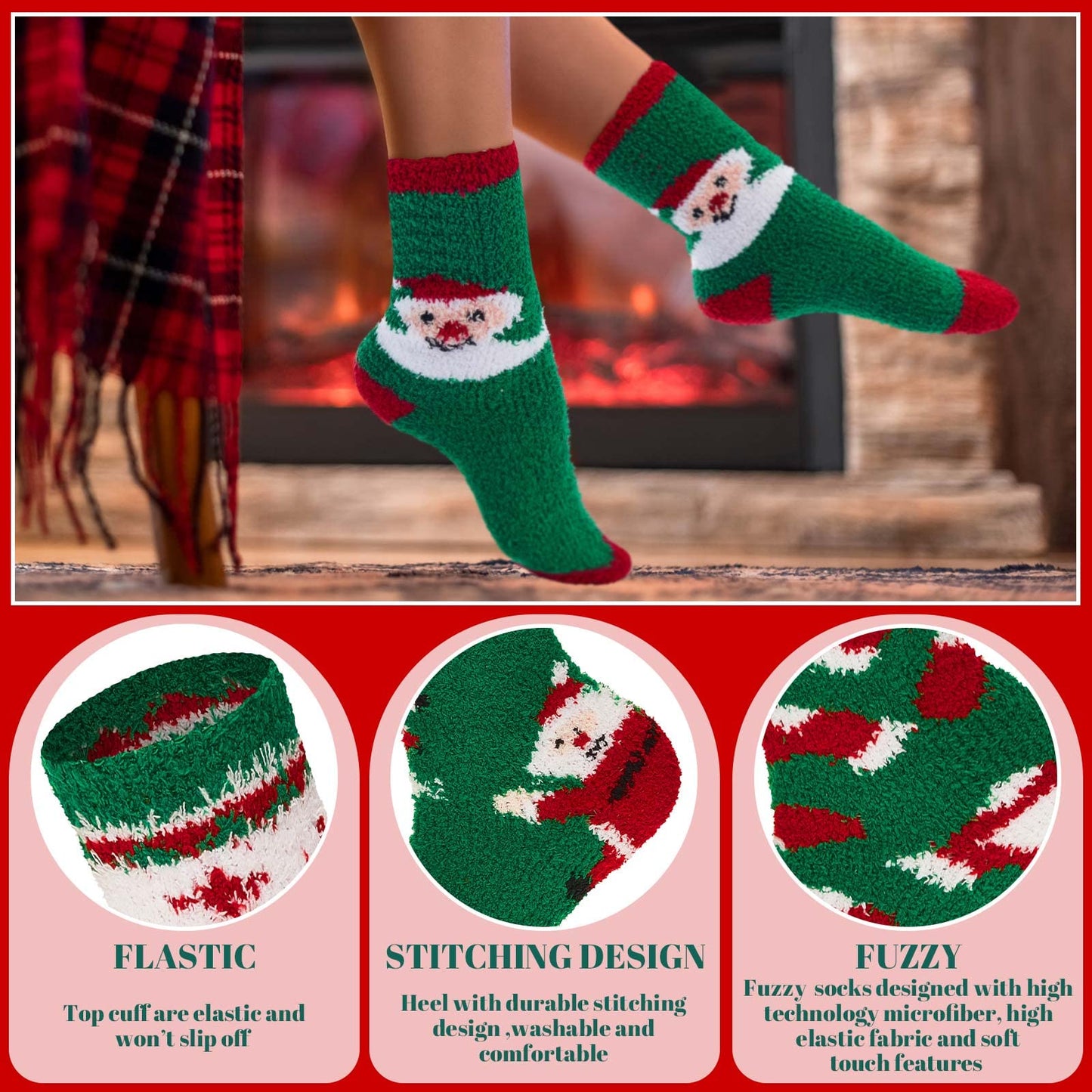 48 Pairs Christmas Fuzzy Socks Bulk for Women Men Holiday Winter Warm Slipper Xmas Snowman Fluffy Santa Socks Gifts - Medaid International
