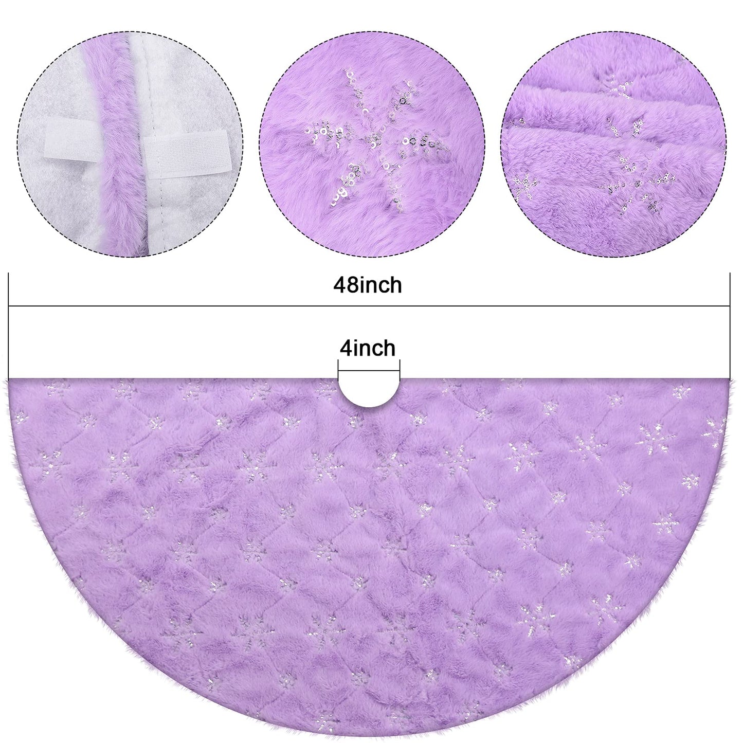 yuboo Purple Faux Fur Christmas Tree Skirt with Silver Snowflakes, 48 Inches Lavender Xmas Tree Mat for Purple Spring Easter Decorations for Home - Medaid International