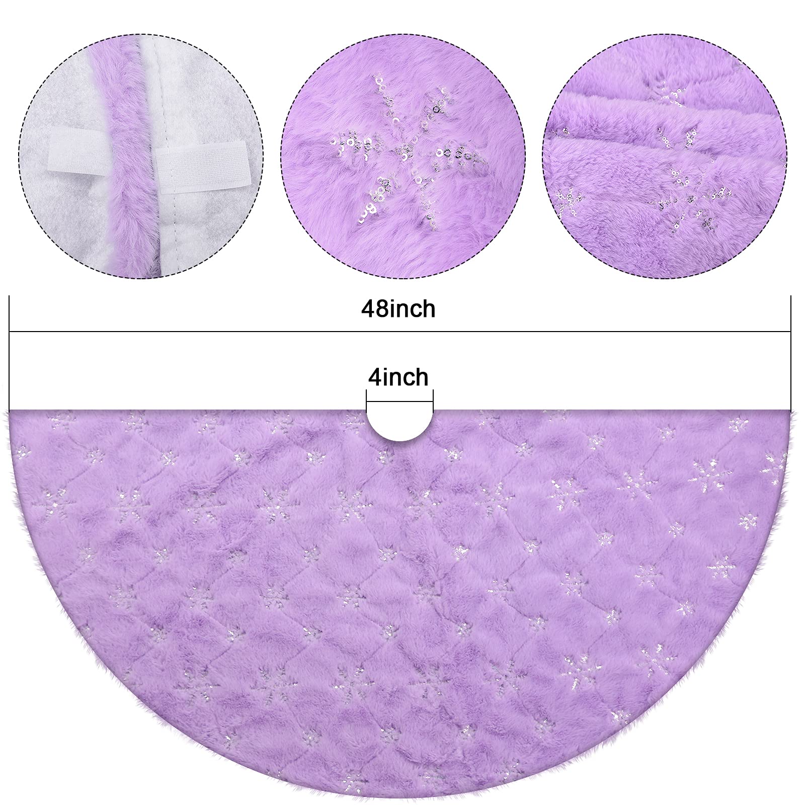 yuboo Purple Faux Fur Christmas Tree Skirt with Silver Snowflakes, 48 Inches Lavender Xmas Tree Mat for Purple Spring Easter Decorations for Home - Medaid International