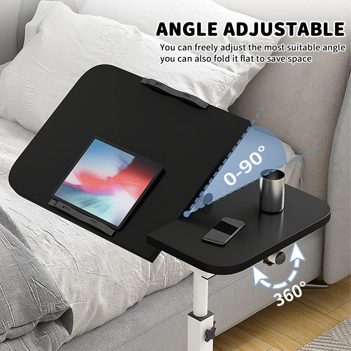 Height Adjustable Side Table with Wheels ‚Äì Laptop Stand, Bed & Overbed Table for Living Room & Bedroom AS13 - Medaid International