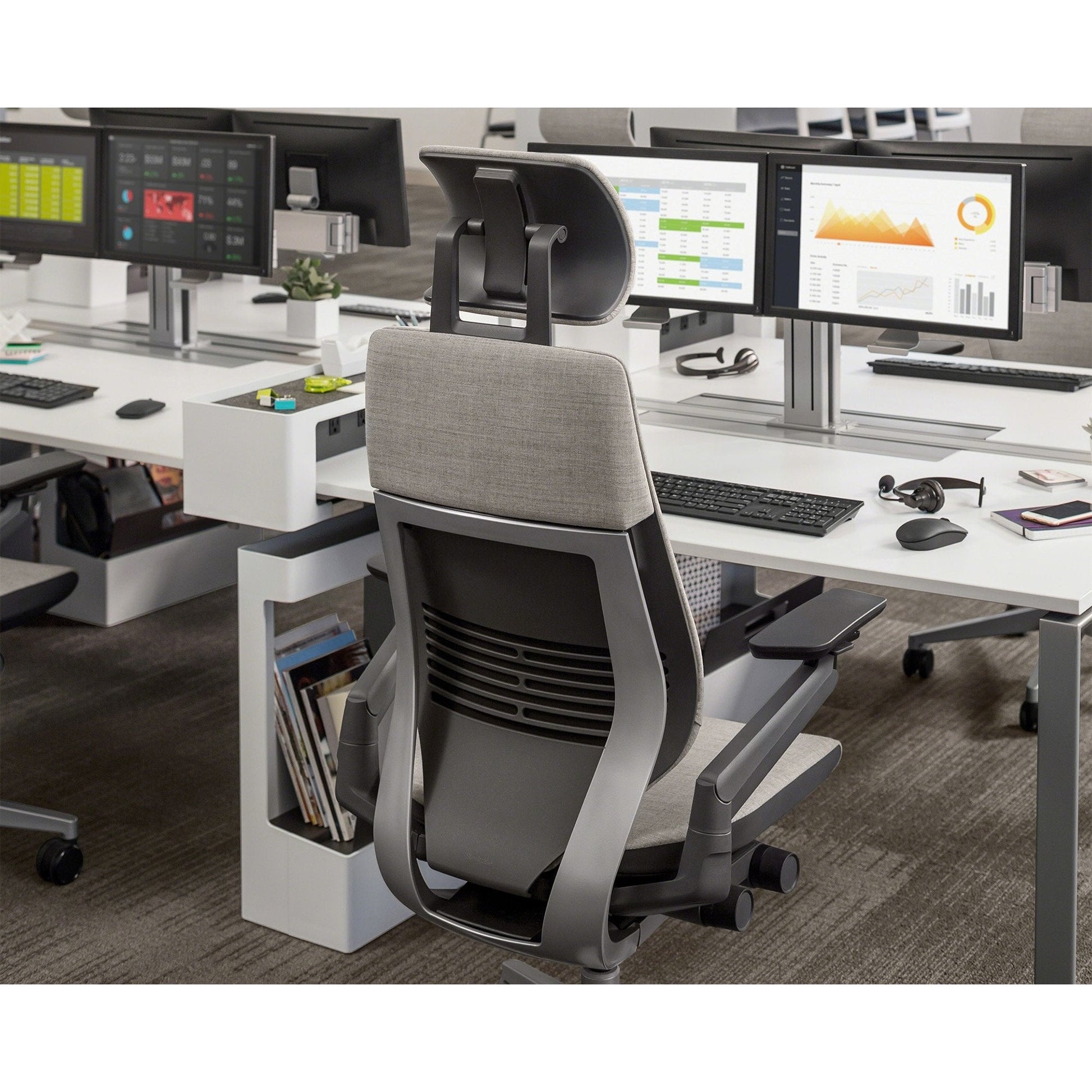 Steelcase Gesture Office Desk Chair with Headrest Plus Lumbar Support Cogent Connect Turmeric Honey 5S16 Fabric High Black Frame Hard Floor Casters - Medaid International