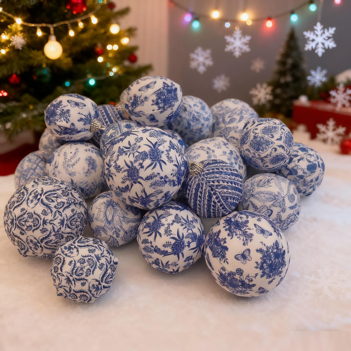 6Pcs Christmas Tree Topper Ornaments - Blue & White, Paired with White String for Christmas Tree, Party Supplies & Various Festive Decor - Medaid International