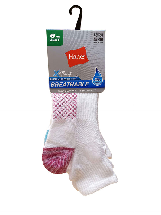 Hanes womens Hanes Women's (Pack of 6 Pair) Lightweight Breathable Ventilation Ankle fashion liner socks, White Assorted, 5 9 US - Medaid International