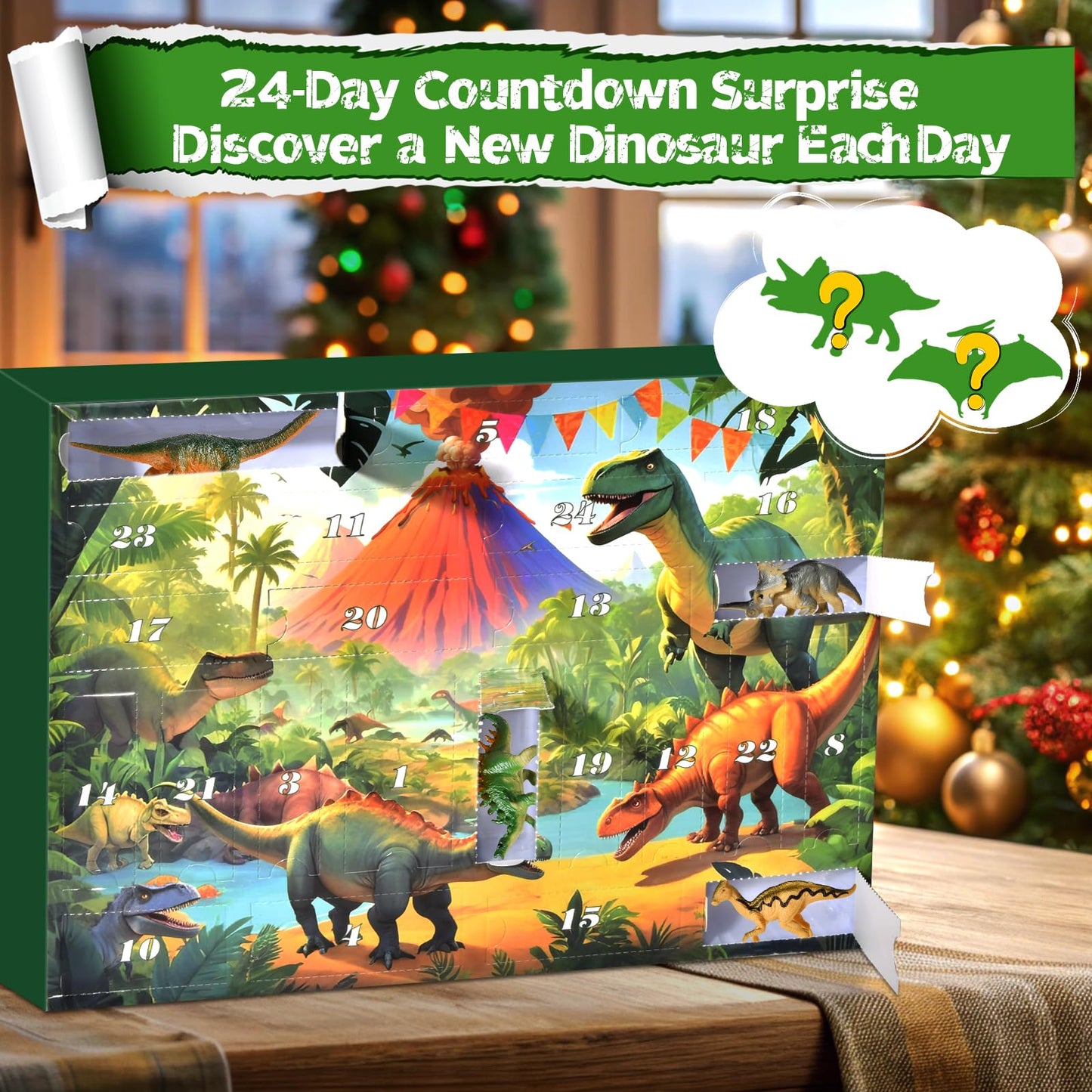 SenZjx Advent calendar 2025, Dinosaur Advent Calendar Kids Gift, Christmas Surprise 24 Unique Dinosaurs with Educational Facts - Family Dice Game with Escape Map - Medaid International