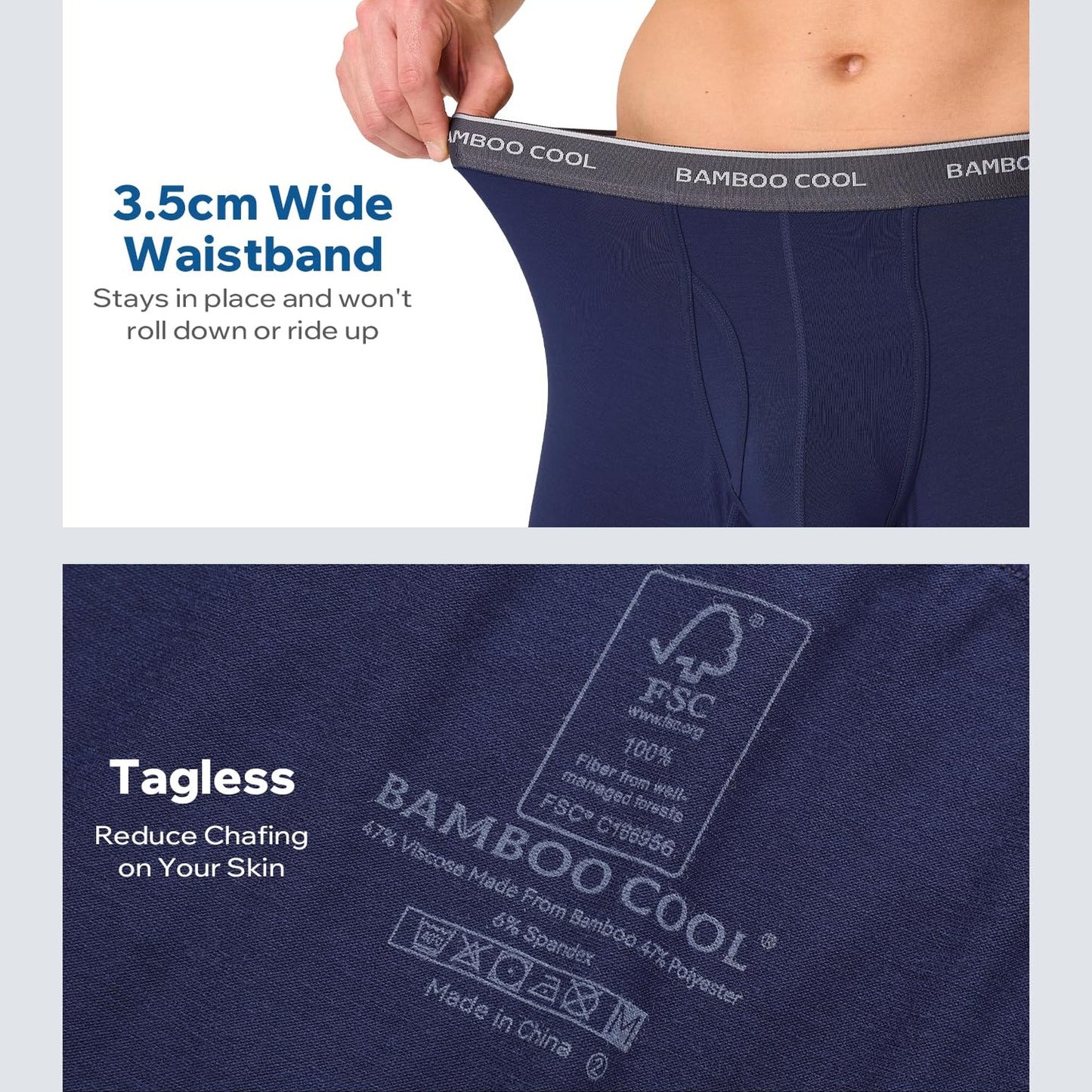 BAMBOO COOL Men's Ultra-Soft Breathable Boxer Briefs 3-Pack - Moisture Wicking Underwear | Comfort Fit, Tagless - Medaid International