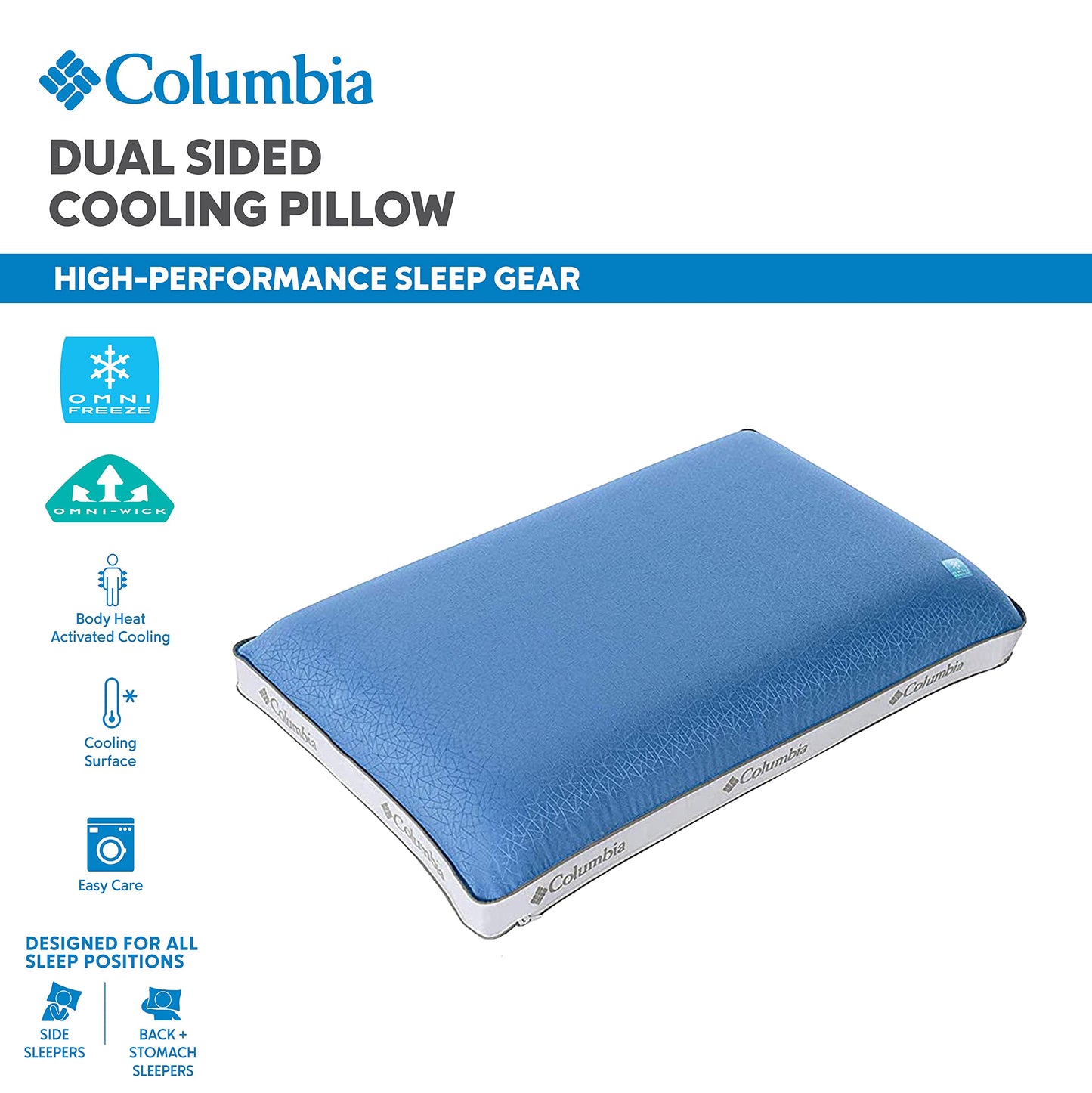 Columbia Cooling Gel Memory Foam Pillow - Comfortable and Supportive with Cooling & Breathable Features - Removable Washable Cover, Queen - Medaid International