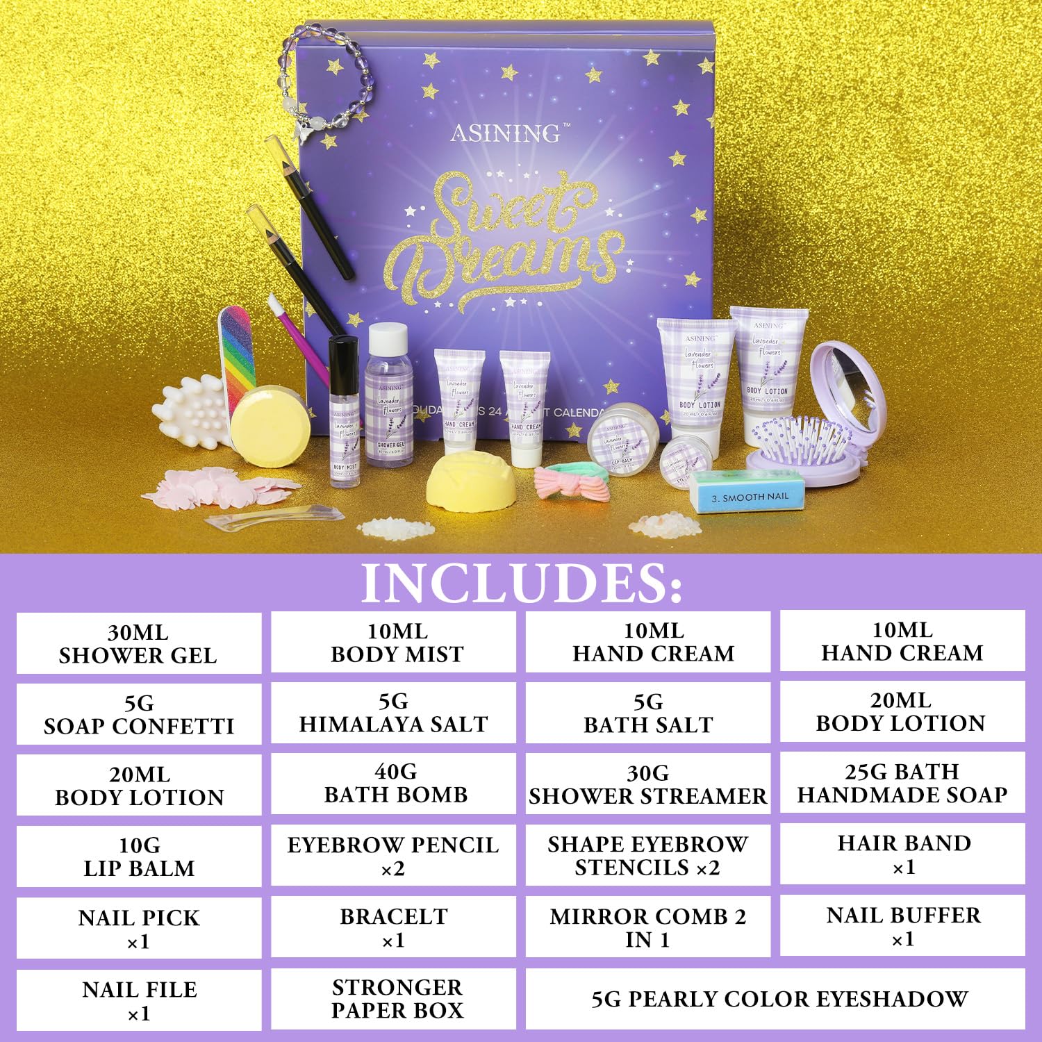 Beauty Advent Calendar 24 Days of Holiday Advent Calendar for Women, Mom, Wife, Her Holiday Gift,Pamper Kit- Unique Lavender Spa Gifts Basket Set Self-Care Spa Set – Body Care Skin Care - Medaid International