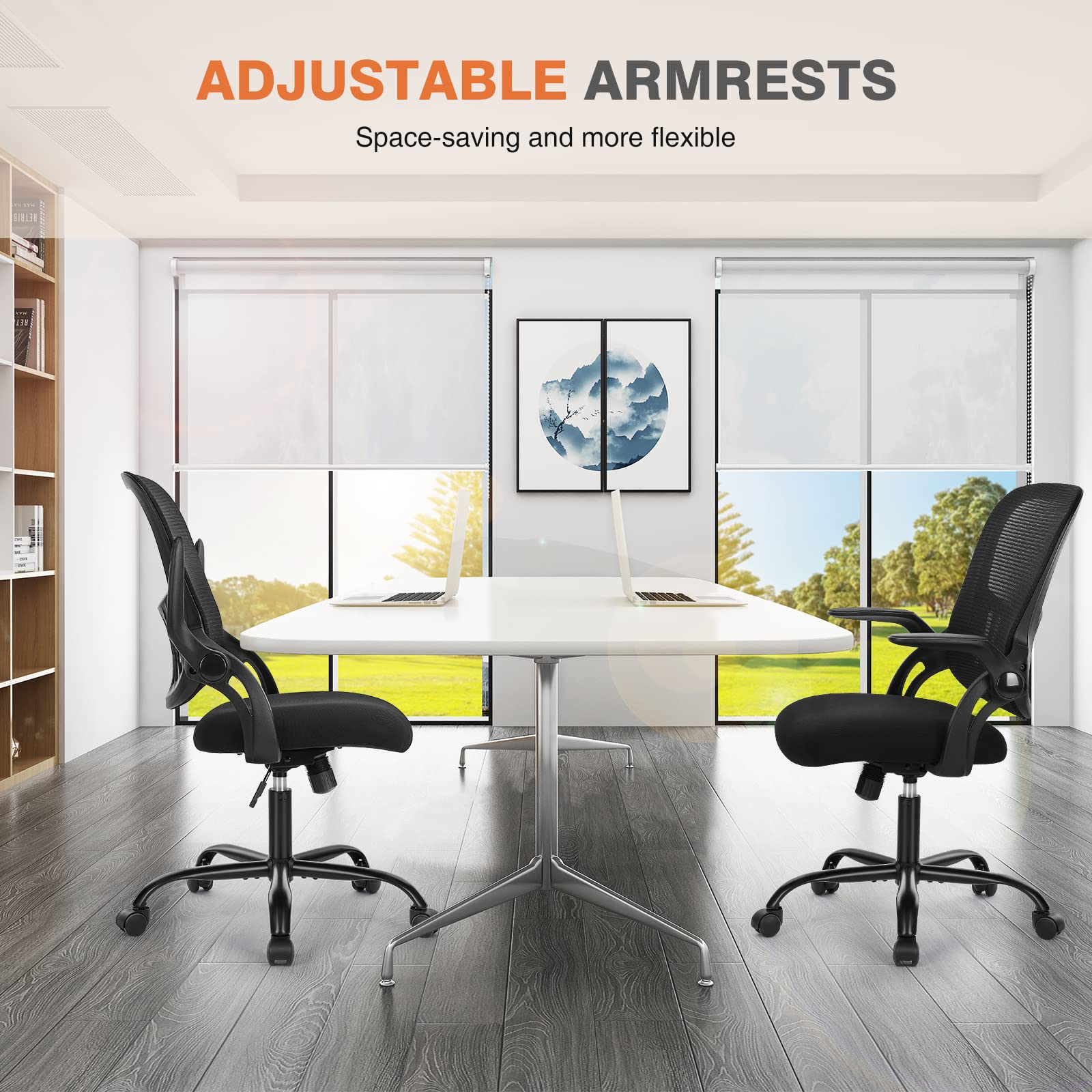 Sweetcrispy Office Computer Desk Chair, Ergonomic Mid-Back Mesh Rolling Work Swivel Task Chairs with Wheels, Comfortable Lumbar Support, Comfy Flip-up Arms for Home, Bedroom, Study, Student, Black - Medaid International