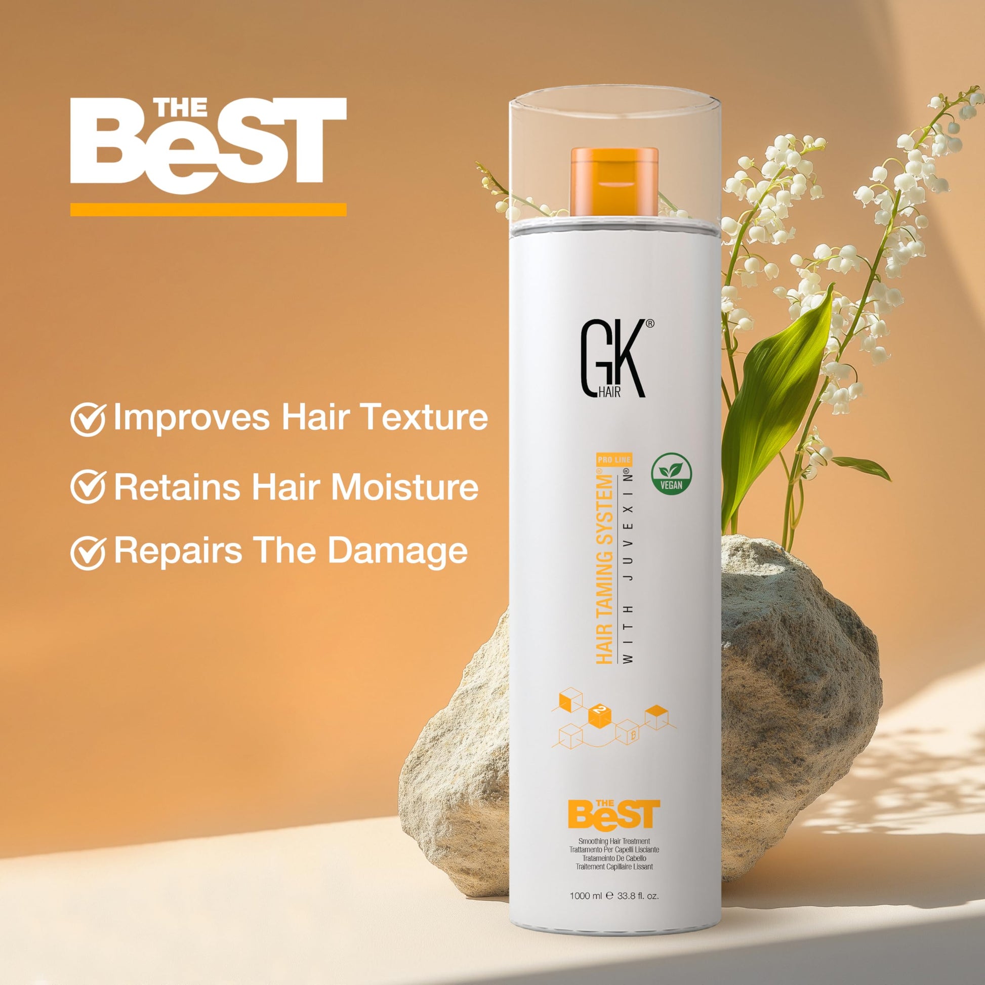 GK HAIR Global Keratin The Best (33.8 Fl Oz/1000ml) Smoothing Keratin Hair Treatment - Professional Brazilian Complex Blowout Straightening For Silky Smooth & Frizz Free Hair - Medaid International