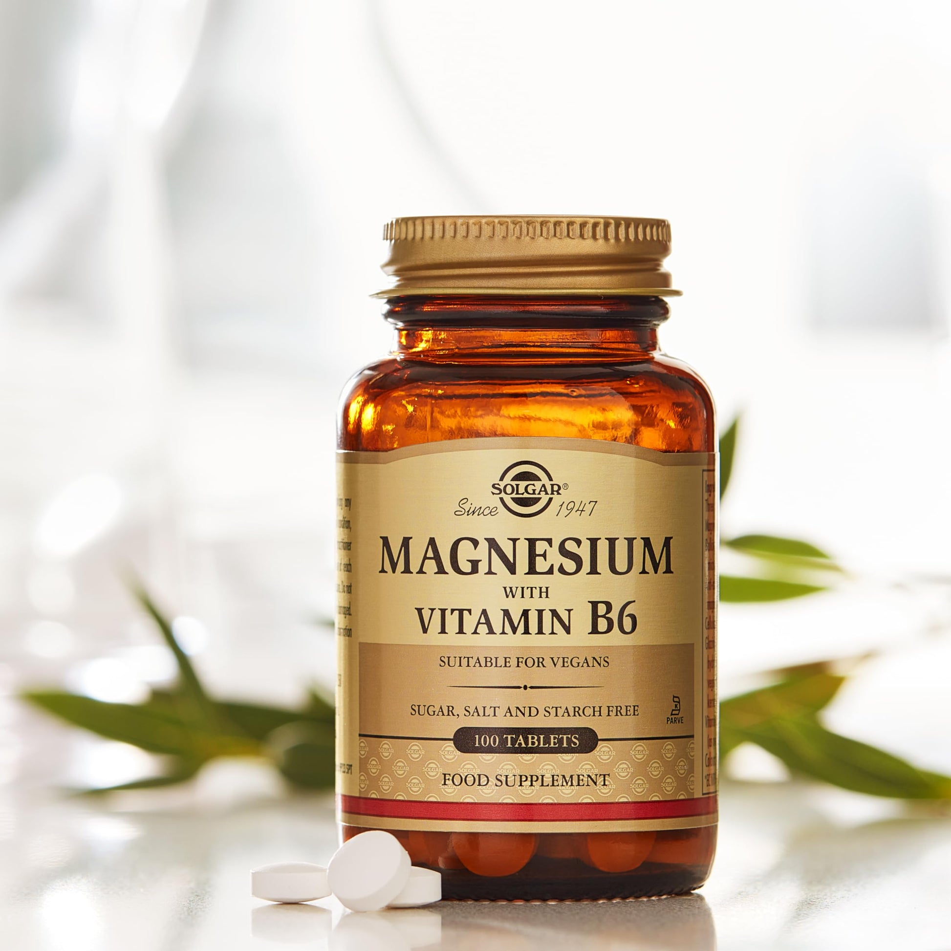 Solgar Magnesium with Vitamin B6, 100 Tablets - Promote Healthy Bone Mineralization, Support Nerve & Muscle Function, Energy Metabolism - Non-GMO, Vegan, Gluten Free, Dairy Free, Kosher - 33 Servings - Medaid International