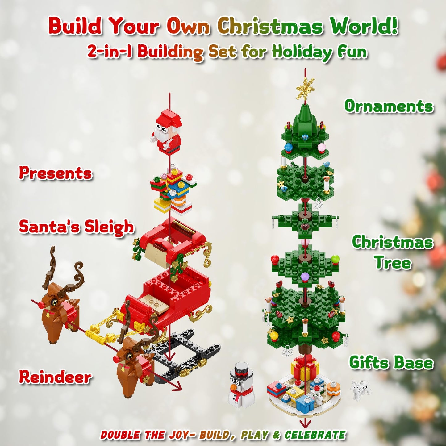 Rubypop Christmas Tree Advent Calendar 2025, 24 Day Countdown Kit with 912PCS Building Blocks Set, Xmas Holiday Decorations Gift for Kids Teen Girls Boys (Santa Sleigh Reindeer) - Medaid International
