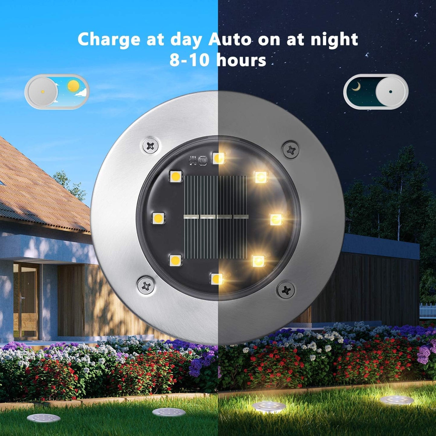 BrizLabs - Solar Ground Lights with 8 Bright LEDs, 600mAh Battery, 8-10 Hours Runtime