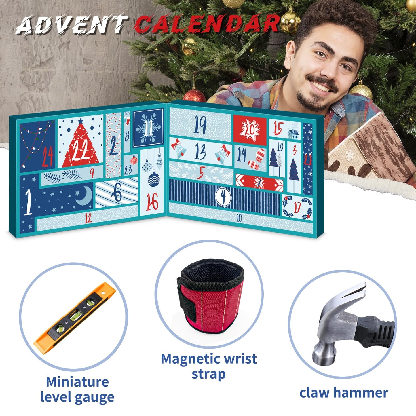 MOVINPE Hand Tool Advent Calendar for Men Teen Boy 2025 Christmas, 24 Days Household Hand Tool Kit Gifts Countdown to Christmas Gadget Tools for Son, Boyfriend, Husband, Dad - Medaid International