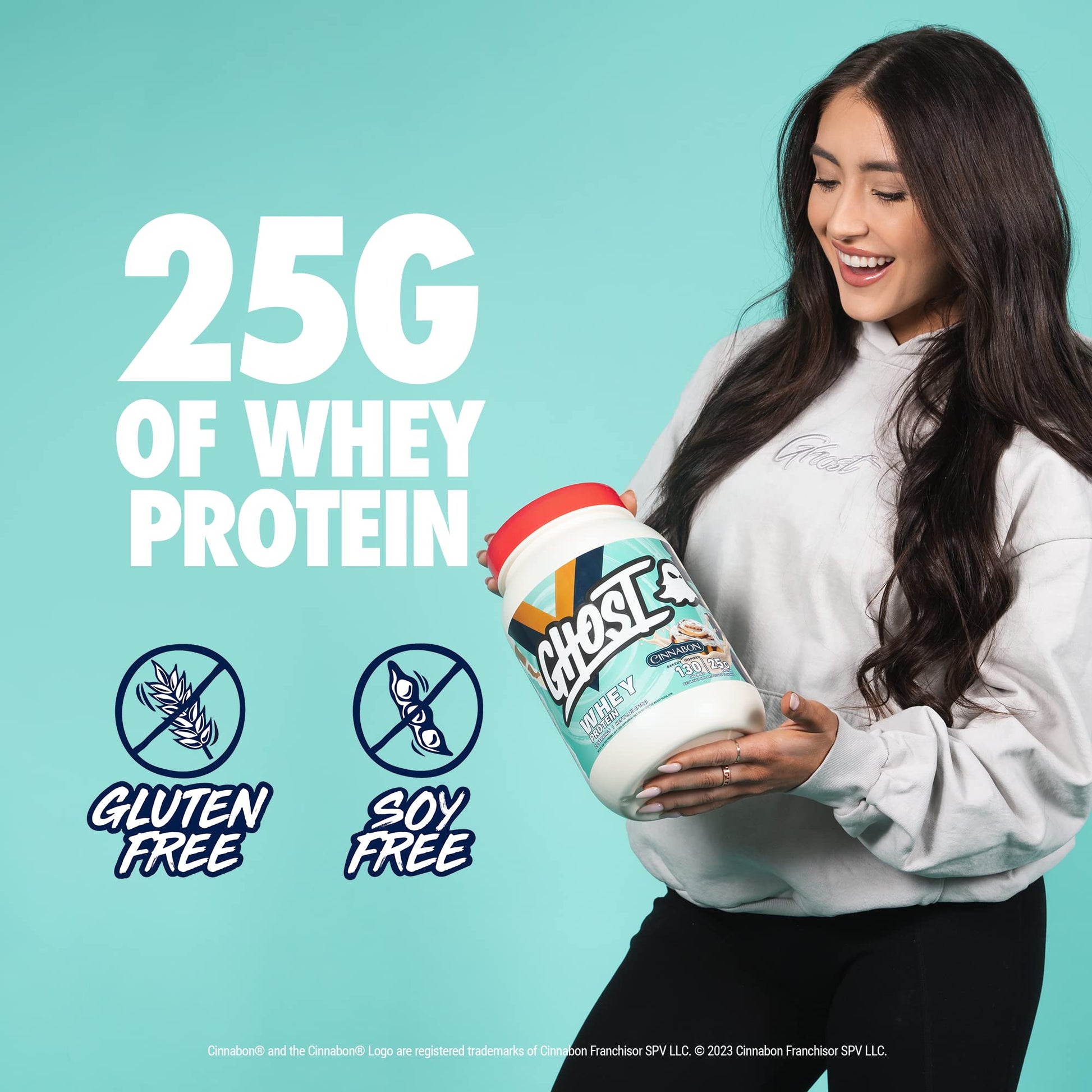 GHOST Whey Protein Powder, Cinnabon - 2LB, 25G of Protein - Cinnamon Roll Flavored Isolate, Concentrate & Hydrolyzed Whey Protein Blend - Post Workout Shakes - Soy & Gluten Free - Medaid International