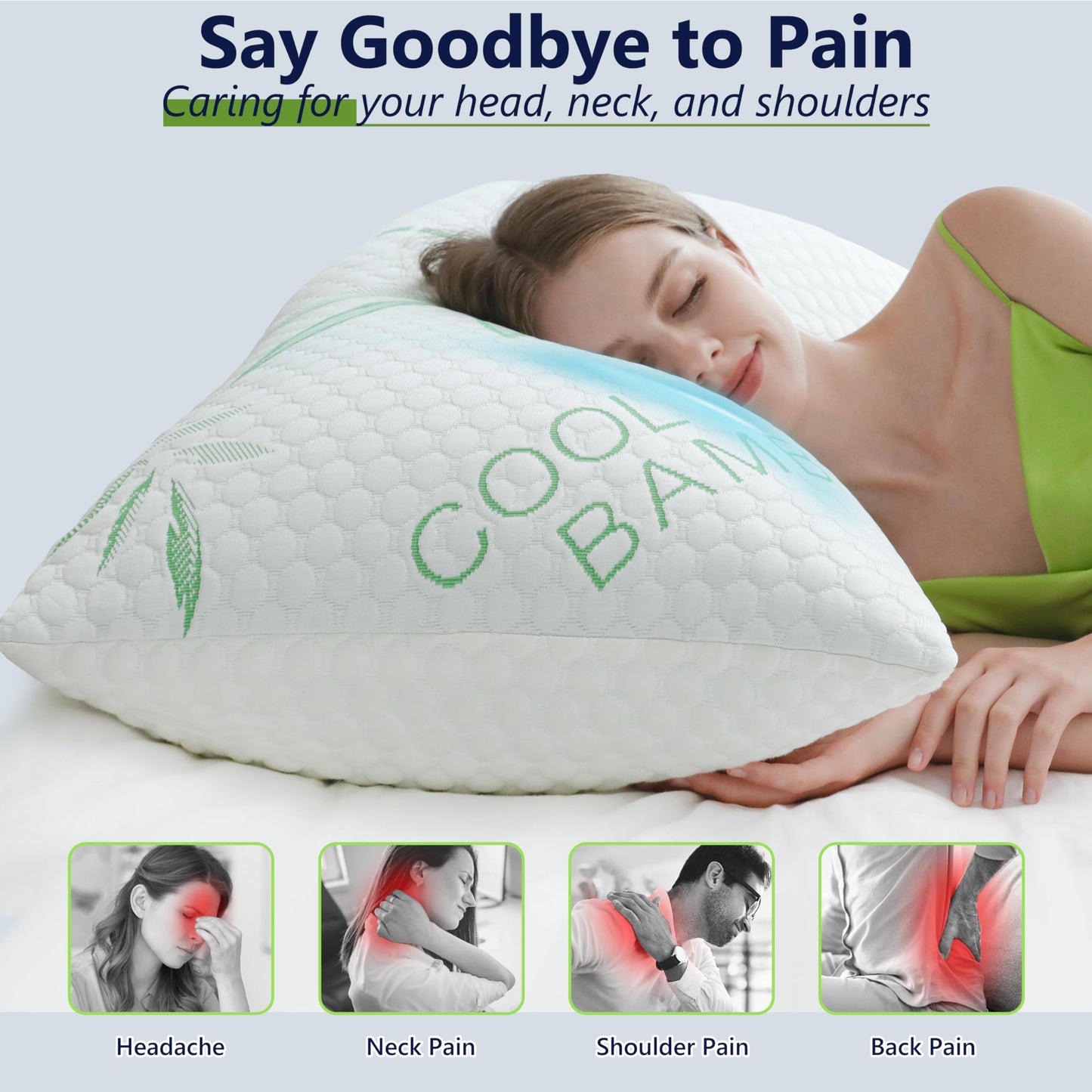 DGPEAR Cooling Pillows, Shredded Memory Foam Pillows Queen Size Set of 2 Adjustable Firm Bamboo Bed Pillows for Hot, Side, Back and Stomach Sleepers - Medaid International