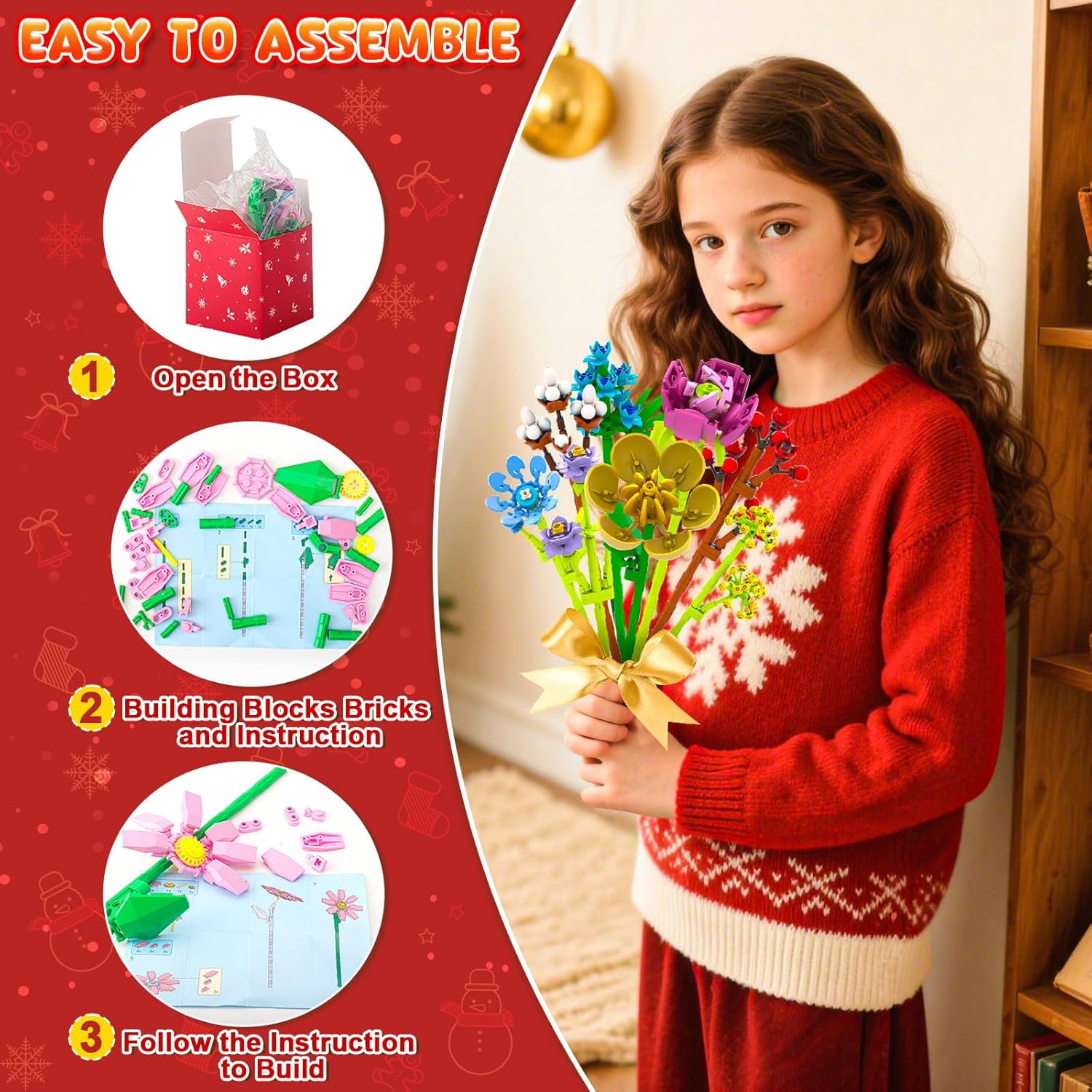 Advent Calendar 2025 Flower Bouquet Building Blocks for Adults Teens Kids, 24 Days Christmas Countdown Calendars with 24 Kinds of Flowers, Unique Advent Calendar for Women Girls Boys - Medaid International