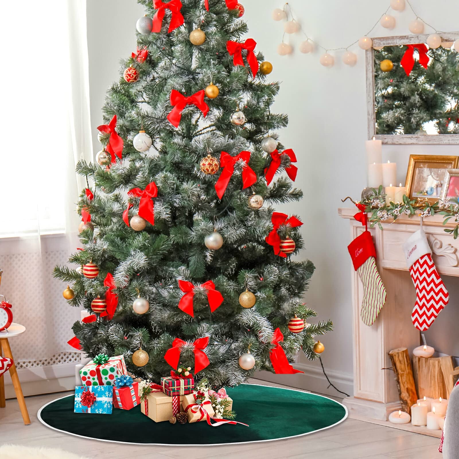 xigua Hunter Green Christmas Tree Skirt 36 Inch Large Christmas Tree Mat Xmas Holiday Home Party Decor - Medaid International