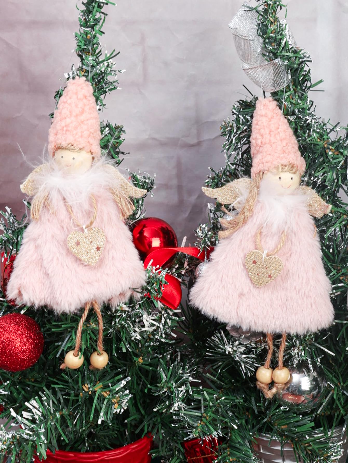 Christmas Pink Plush Angel Decorative Pendant Xmas Tree Hanging Fairy Doll Ornament Festive Home Decor Supplies 20 * 10CM - Medaid International