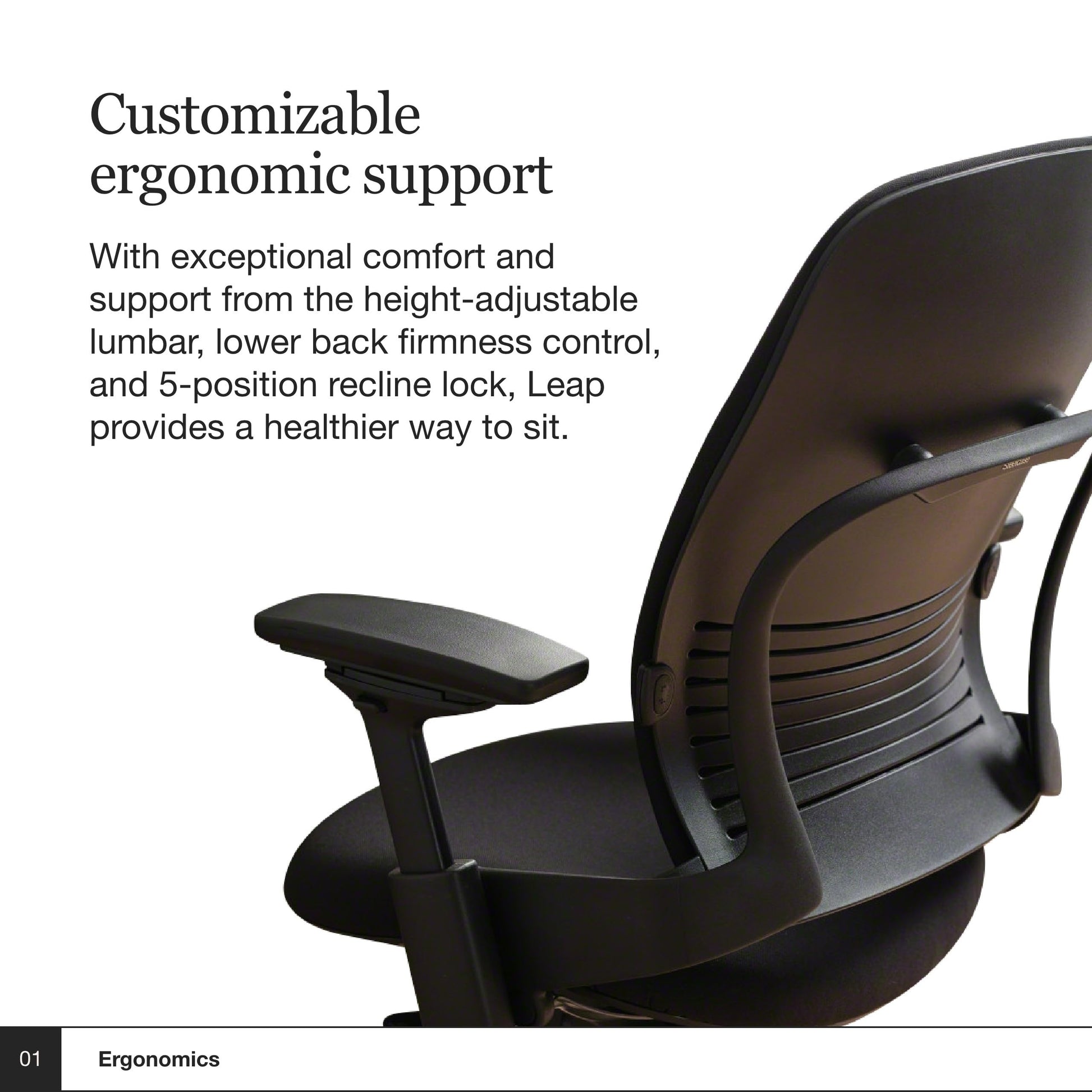 Steelcase Leap Office Chair V2 - Ergonomic Work Chair with Wheels for Carpet Flooring - Work Chair Supports Unique Body Shape - with Natural Glide System & Liveback Technology - Black Leather - Medaid International
