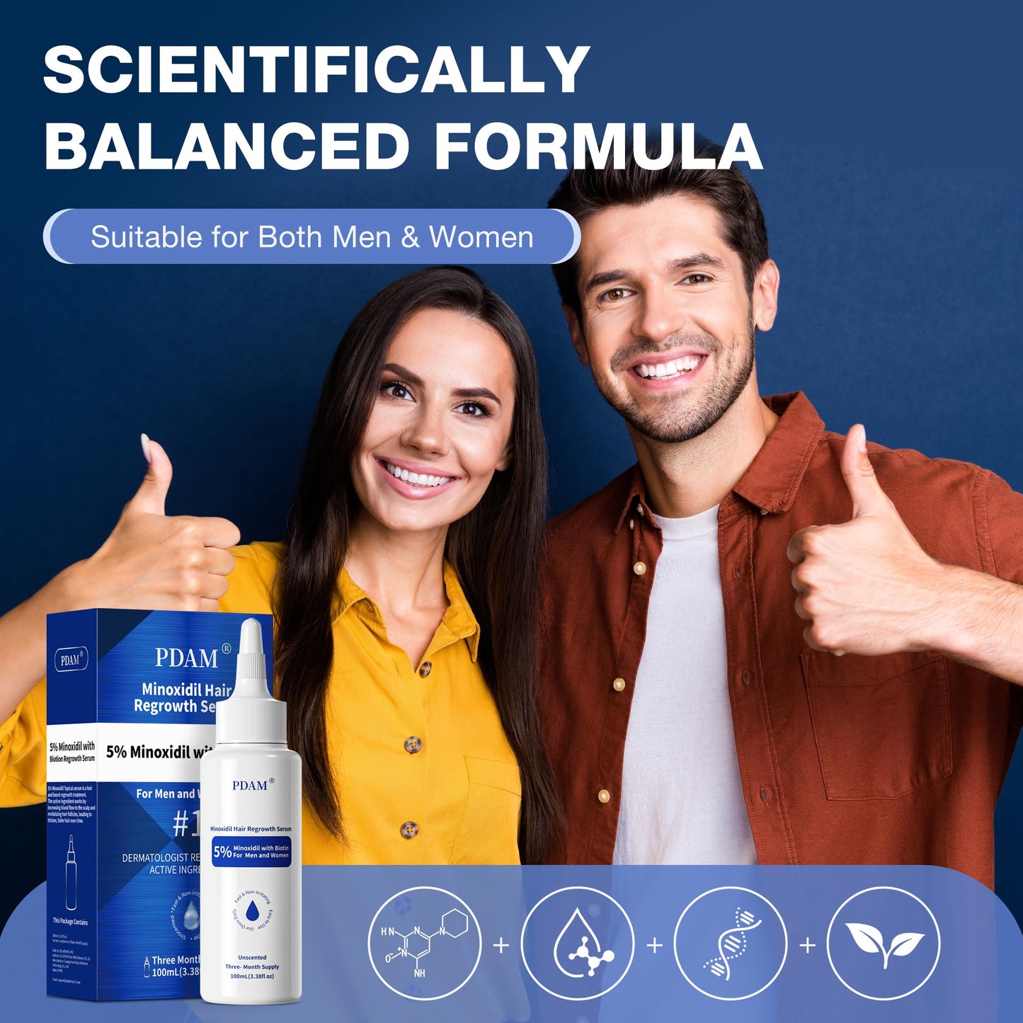 5% Minoxidil for Men, for Men & Women Hair with Biotin, Minoxidil for Beard Growth for Hair Loss to Hair Regrowth Get Thicker Fuller, Hair Loss Treatments for Women 100ml - Medaid International