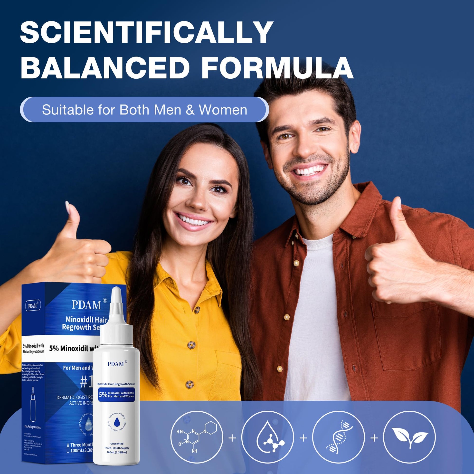 5% Minoxidil for Men, for Men & Women Hair with Biotin, Minoxidil for Beard Growth for Hair Loss to Hair Regrowth Get Thicker Fuller, Hair Loss Treatments for Women 100ml - Medaid International