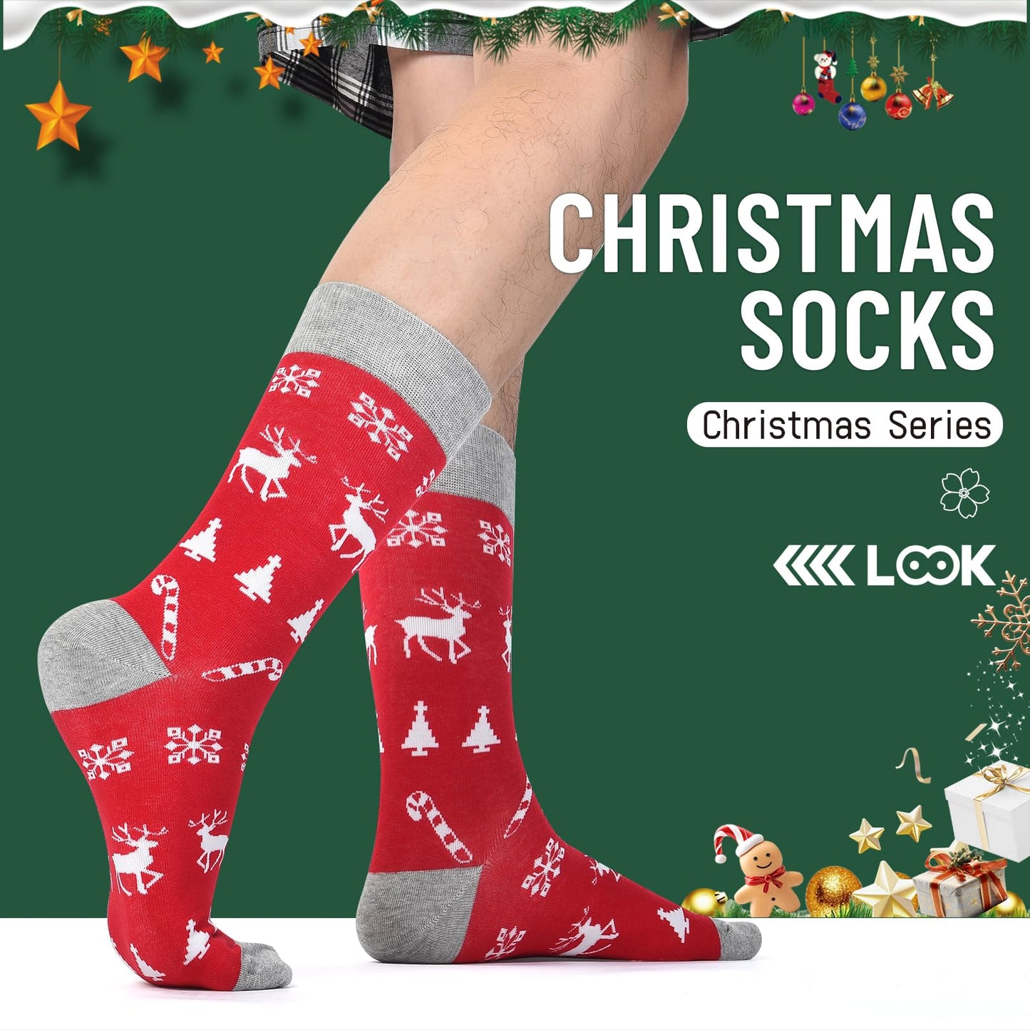 HSELL Mens Fun Patterned Dress Socks Funny Novelty Crazy Design Cotton Socks Gift for Men (4 Pairs - Christmas) - Medaid International