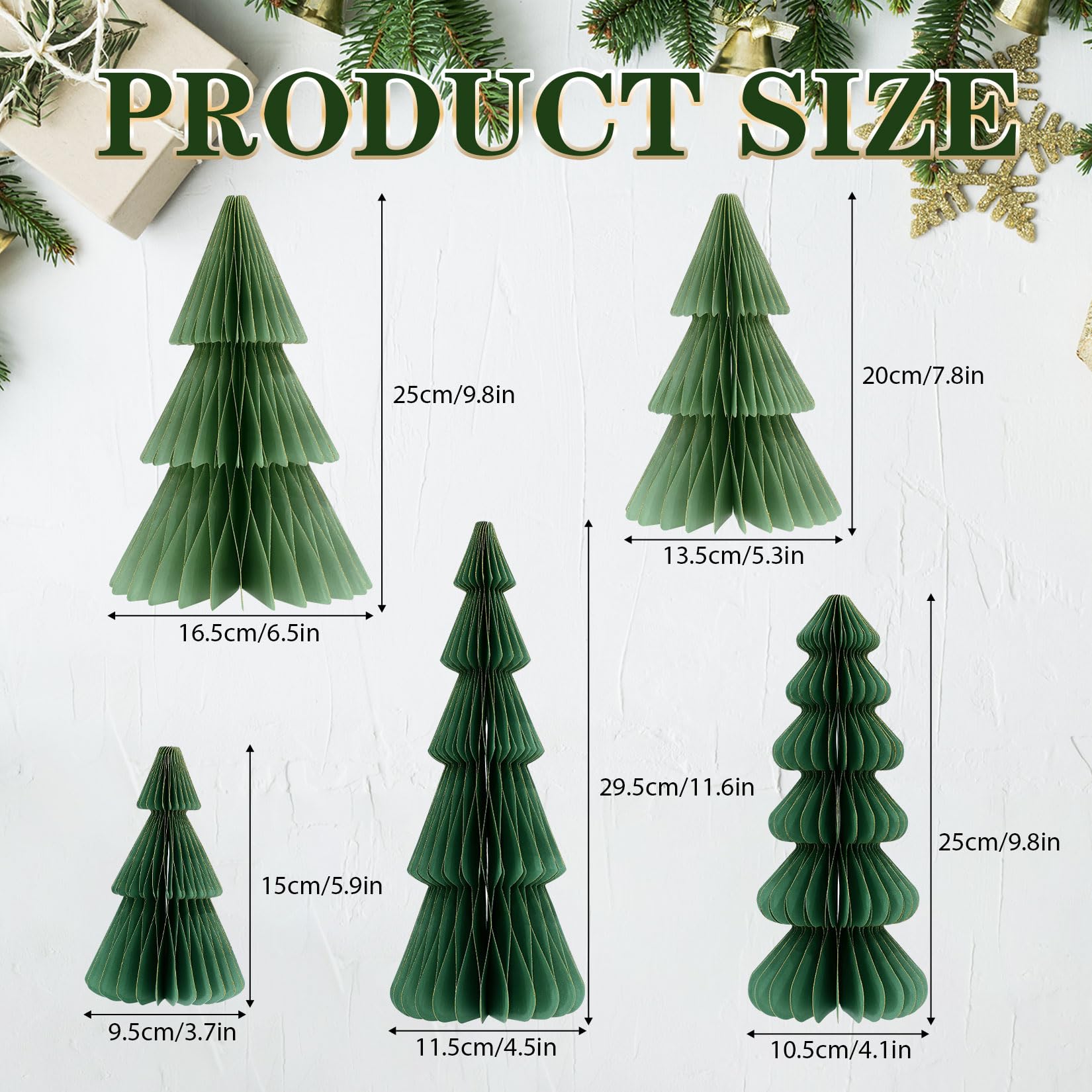 Fenyluxe 5PCS Honeycomb Paper Christmas Trees, Natural Green 3D Foldable Accordion Xmas Trees for Indoor Home Desk Decor, Holiday Dinner Party and Winter Centerpieces - Medaid International