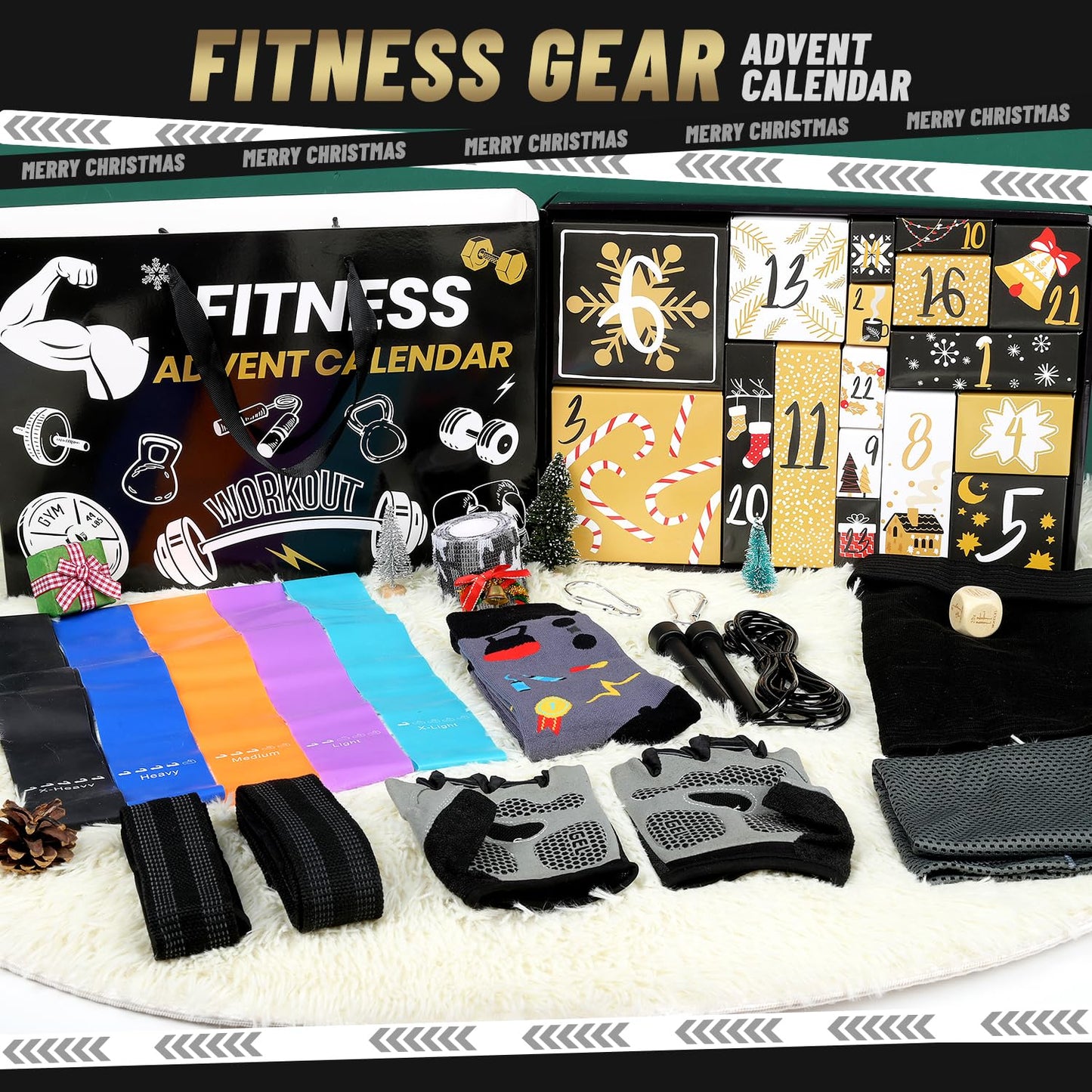 MOVINPE Fitness Gear Advent Calendar 2025, 24 Days of Workout Essentials with Jump Rope, Resistance Bands, Gloves, Headbands & More – Christmas Countdown Gifts for Men, Women & Teens - Medaid International
