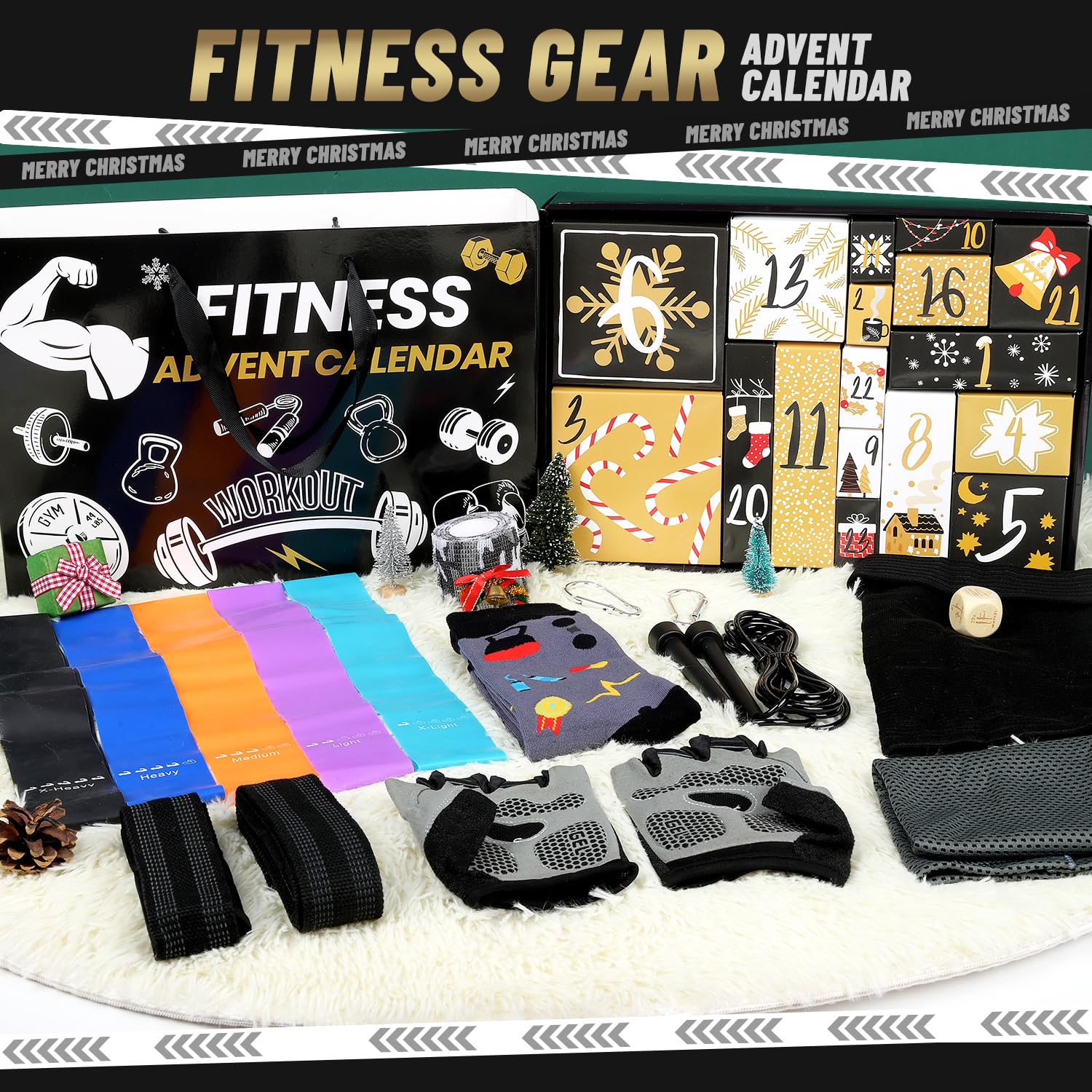 MOVINPE Fitness Gear Advent Calendar 2025, 24 Days of Workout Essentials with Jump Rope, Resistance Bands, Gloves, Headbands & More – Christmas Countdown Gifts for Men, Women & Teens - Medaid International