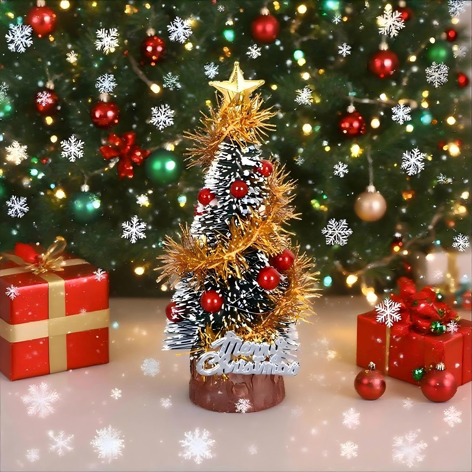 Mini Christmas Tree, Small Christmas Tree with Base, Artificial Tabletop Christmas Trees for Party and Home Decor (Yellow) - Medaid International