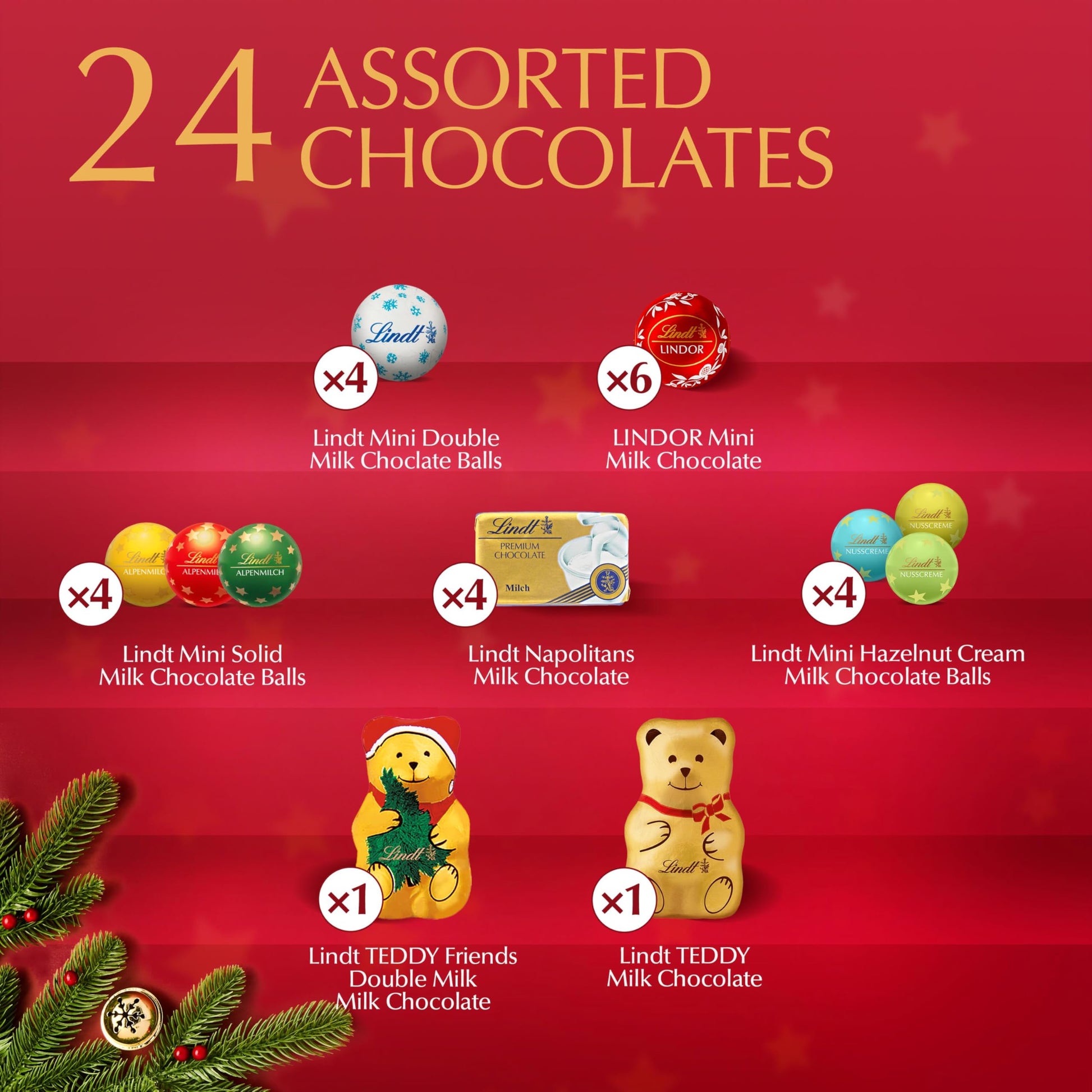 Lindt Holiday Teddy Bear Chocolate Candy Advent Calendar, 4.5 oz. - Medaid International